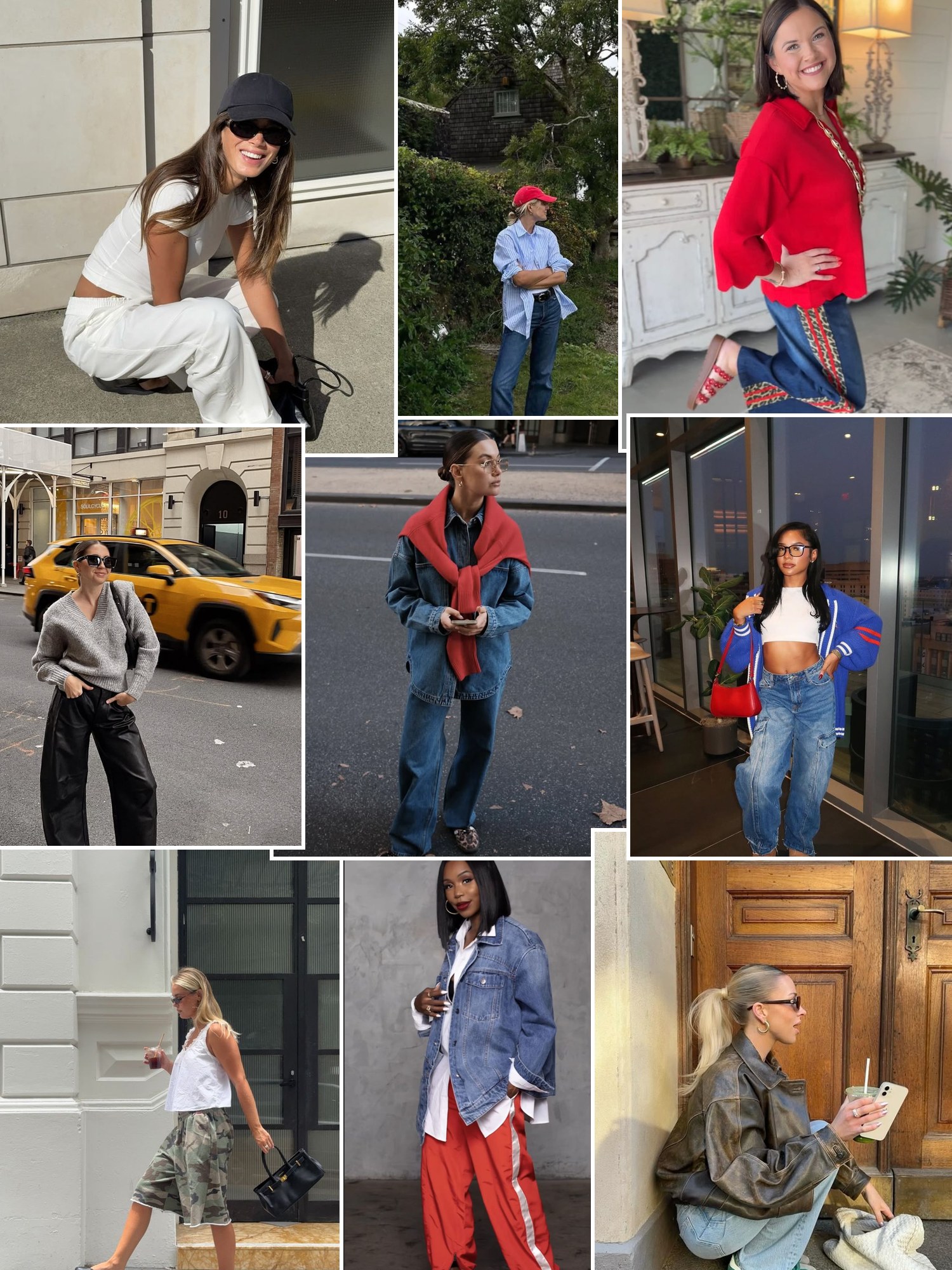Collage of everyday outfits built around what to wear to a basketball game