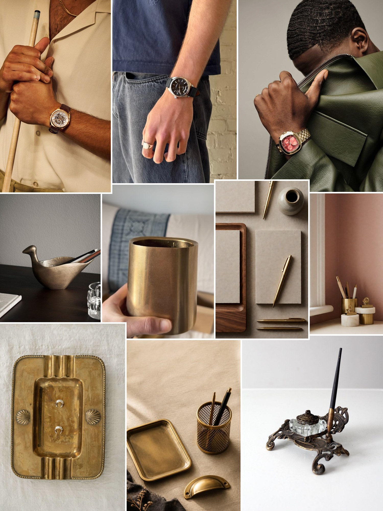Street style collage of women wearing bronze gifts for him