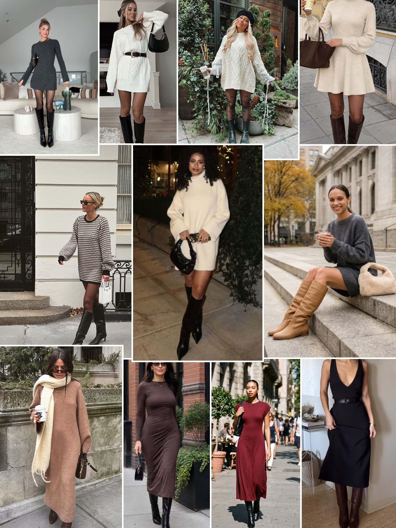 Collage of everyday outfits built around Evereve dresses