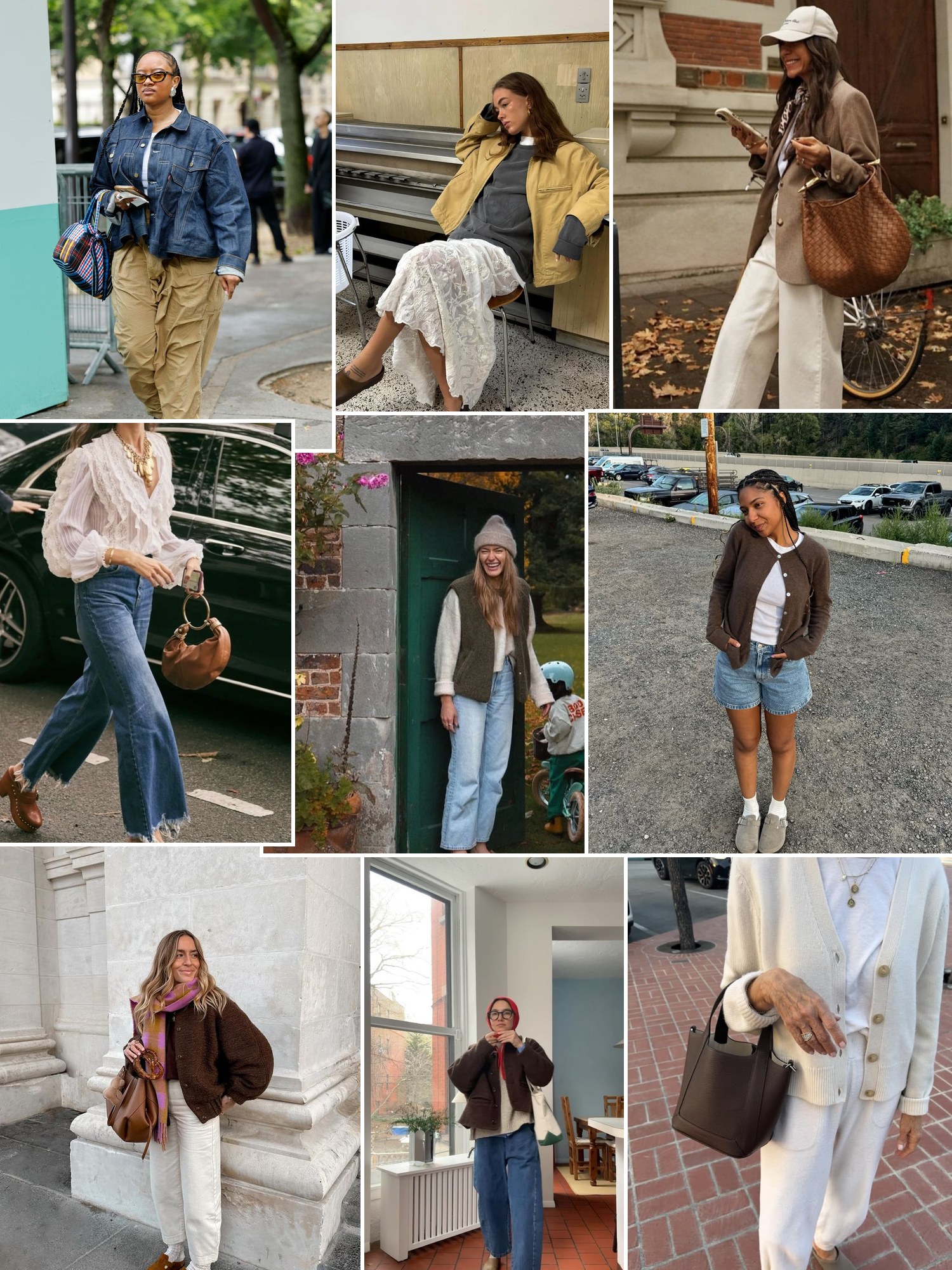 Collage of all-day boots and clogs outfits