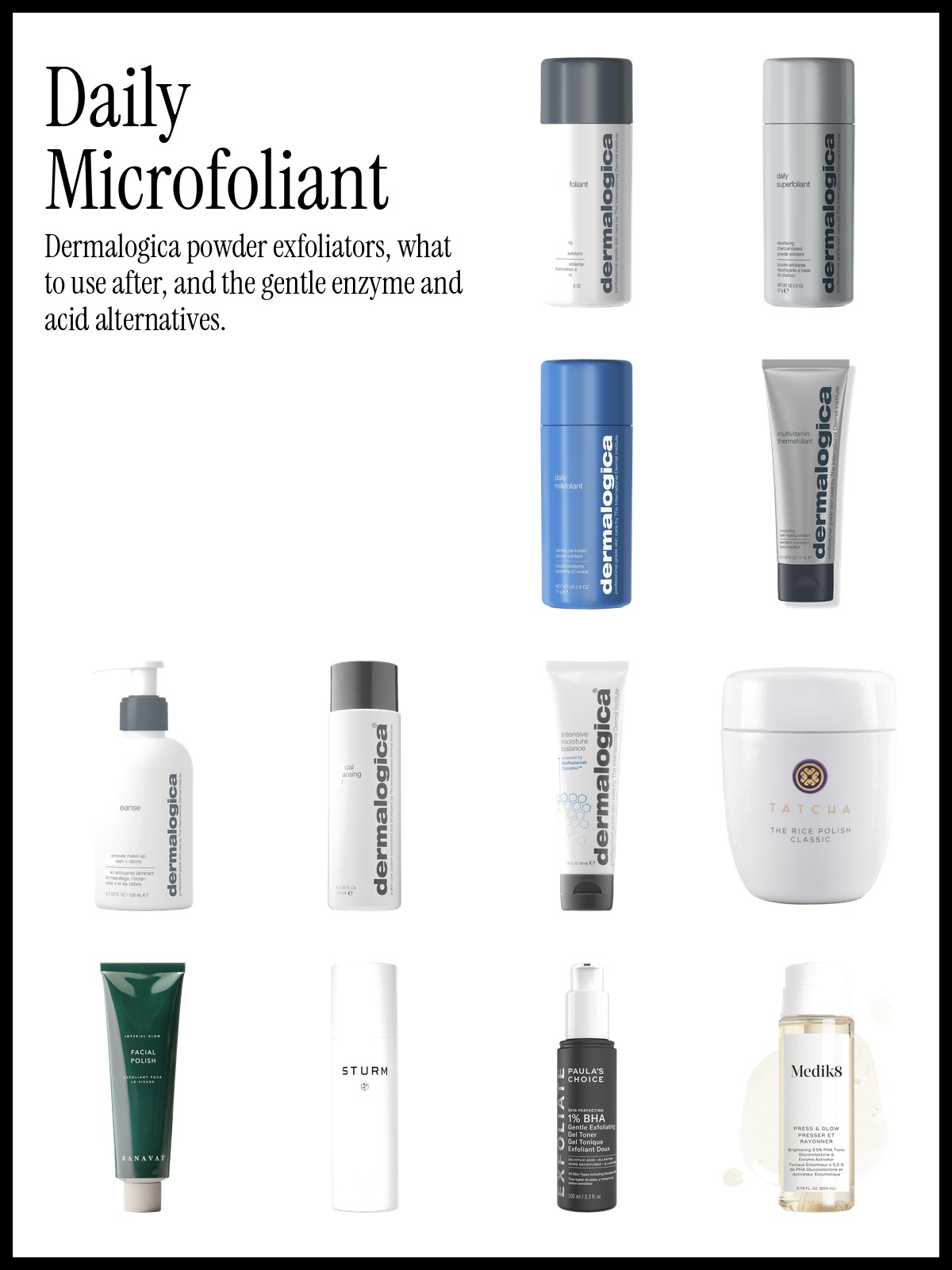 Collage of Dermalogica Daily Microfoliant, Daily Superfoliant and Daily Milkfoliant powder exfoliators