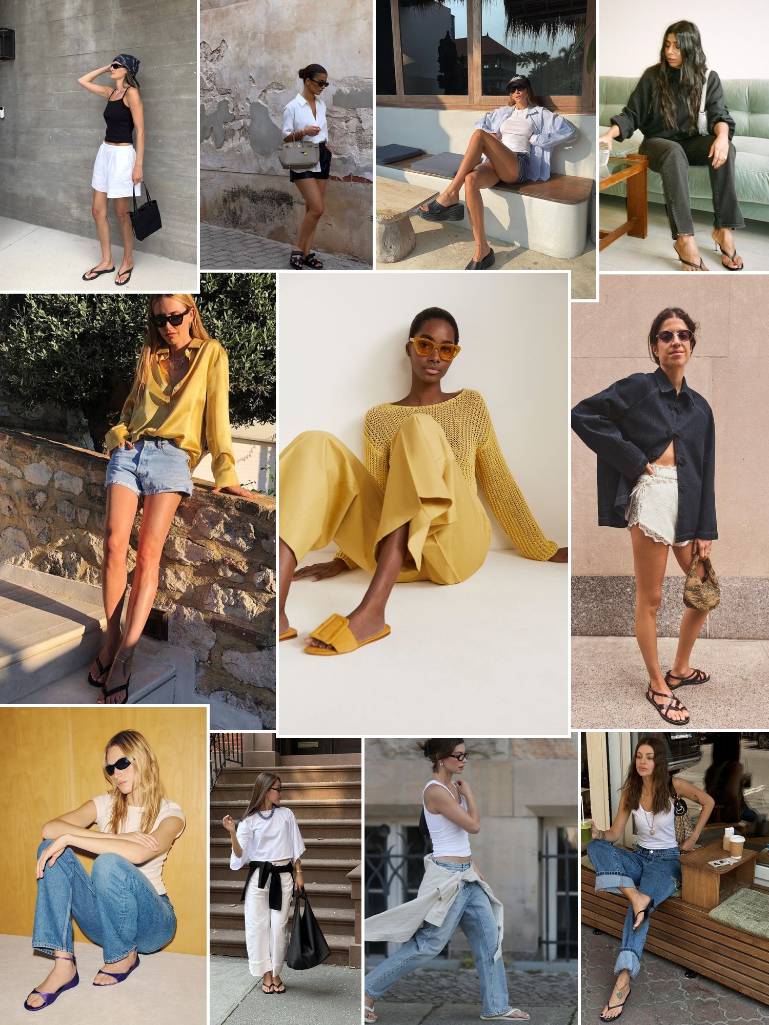 Collage of flat leather slides and similar looks