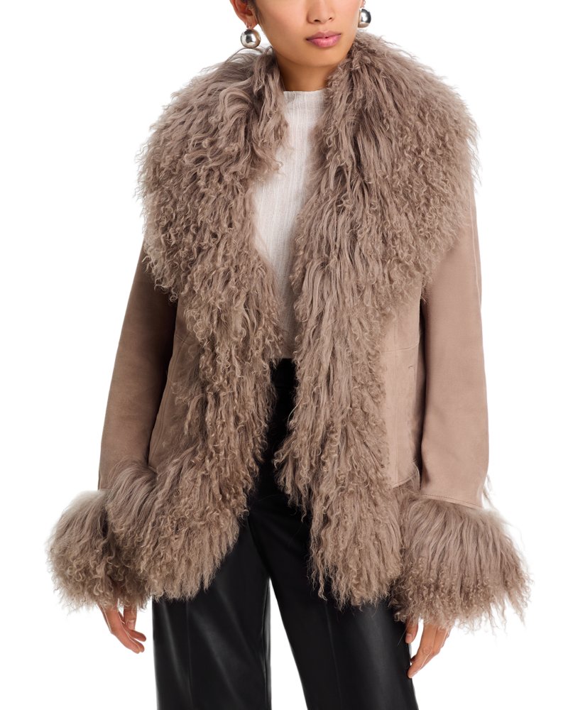 Dorothy Suede & Shearling Trim Coat