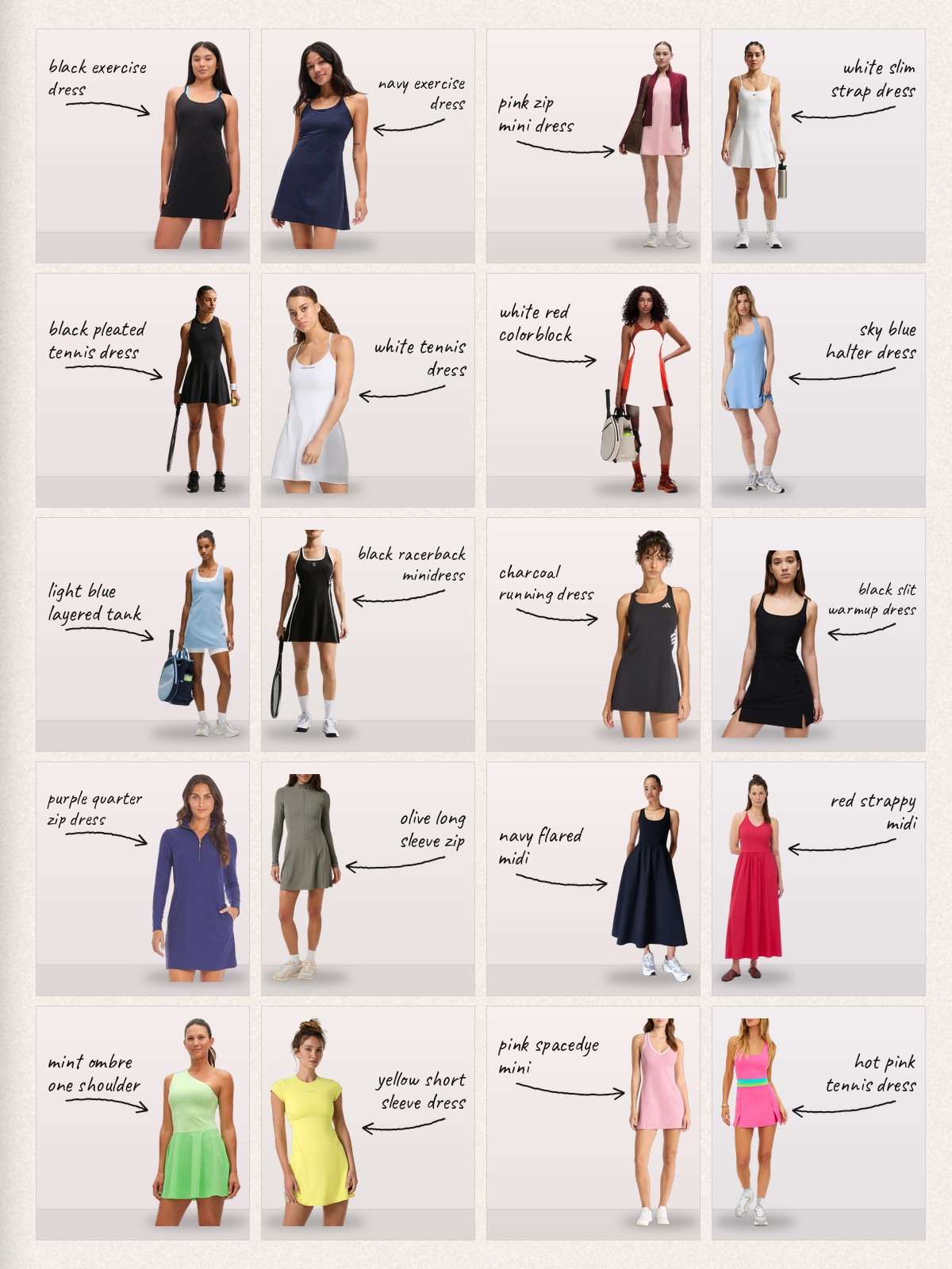 Collage of 20 pieces for exercise dress