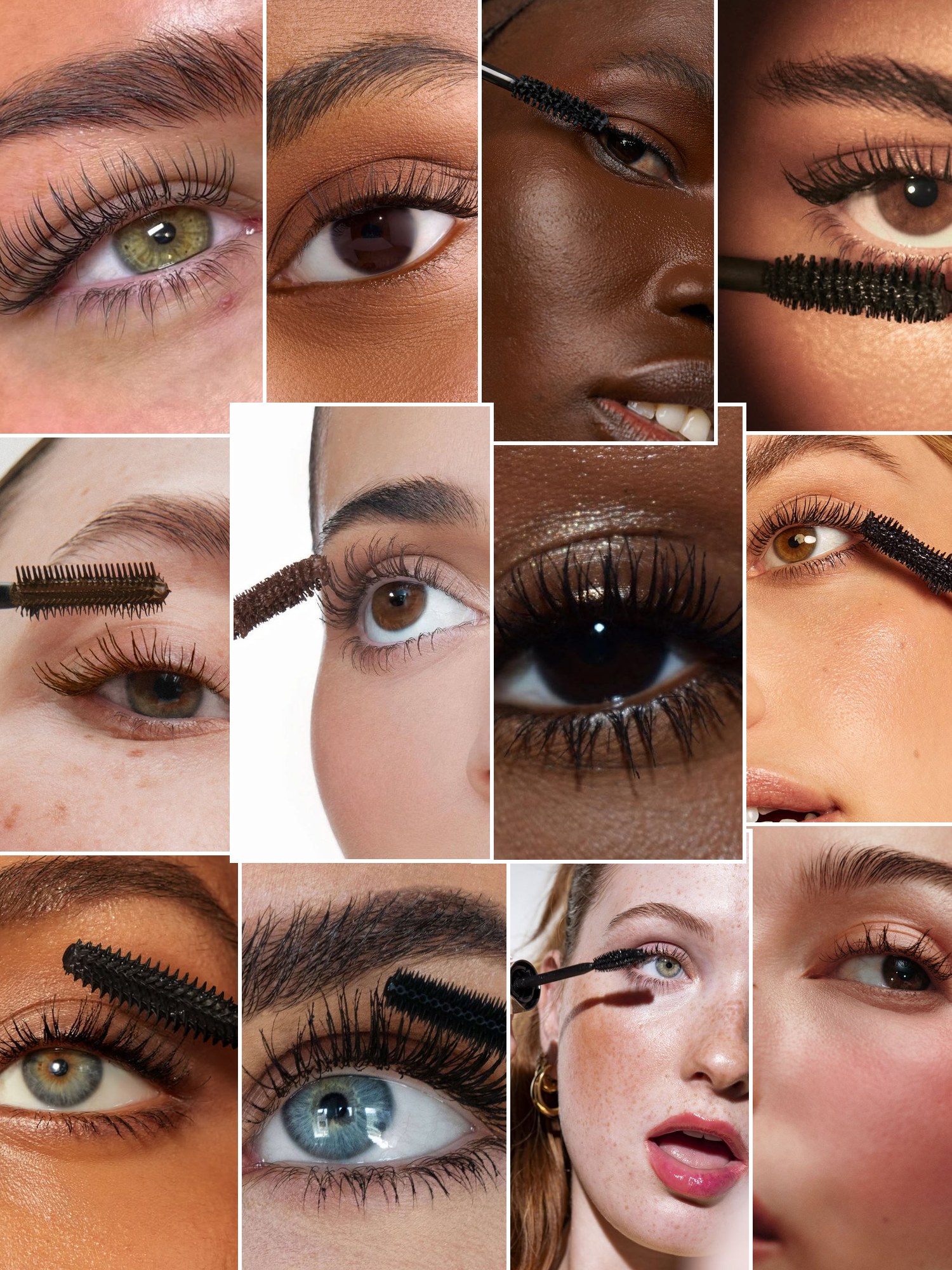 Collage of mascara close-ups on lashes