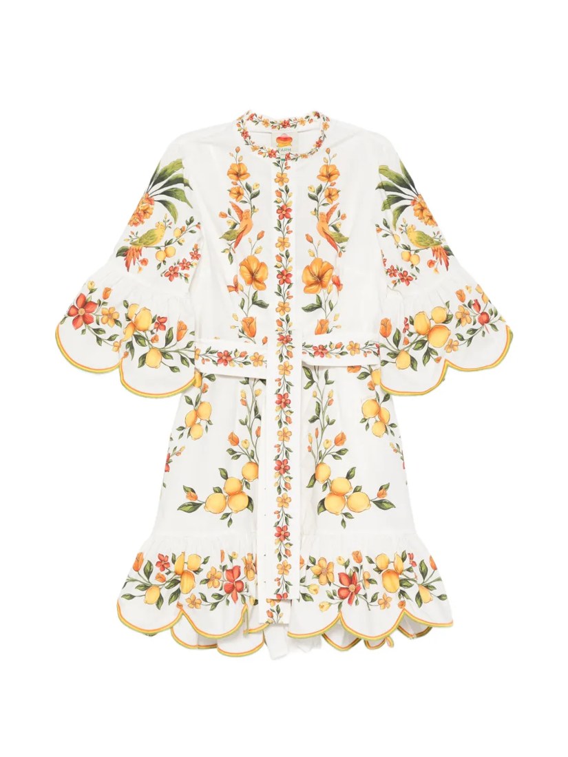 Lemon Bouquet belted puff sleeve mini dress