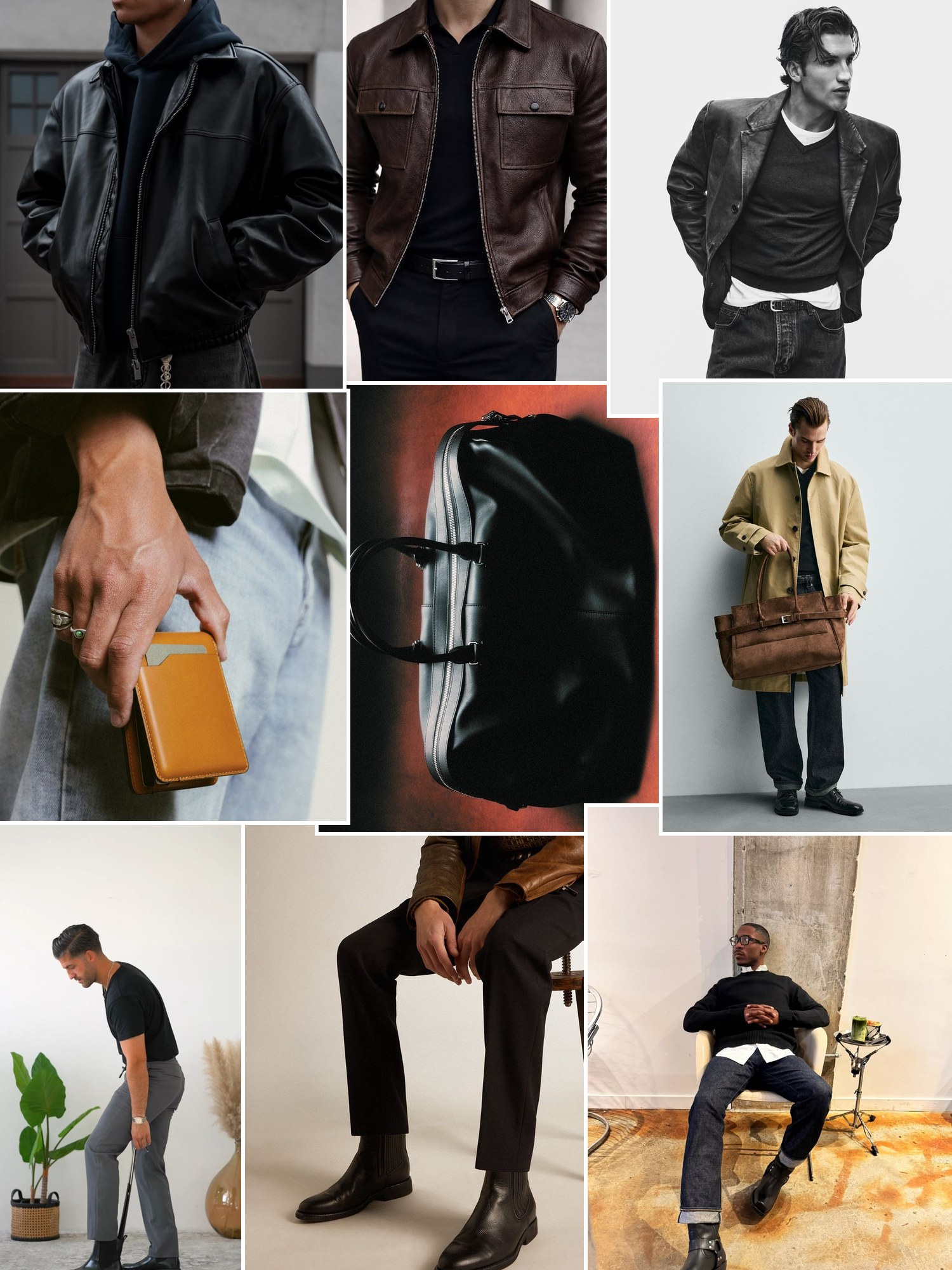 Street style collage of women wearing leather gifts for him
