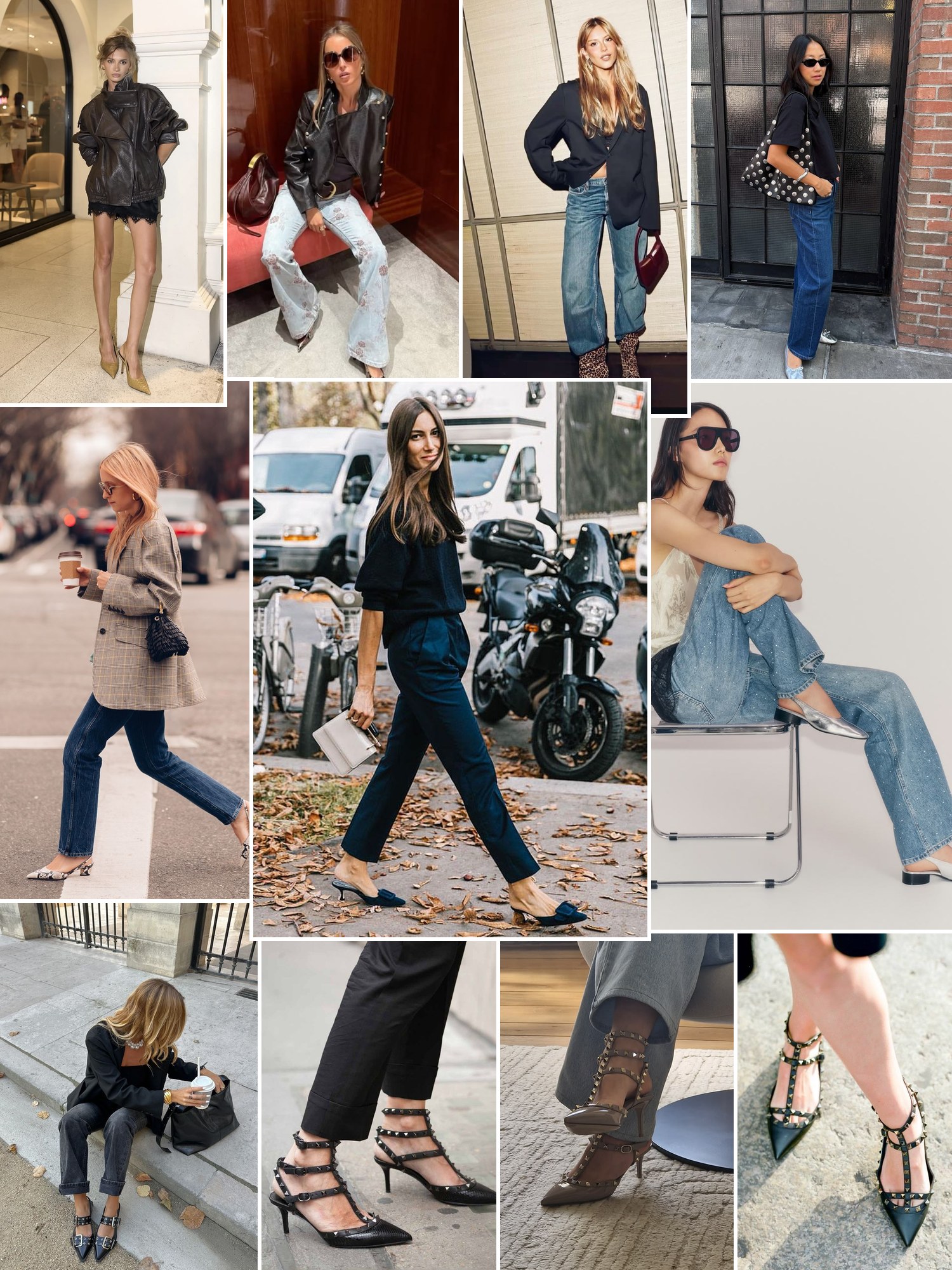 Collage of studded slingback heels and similar looks