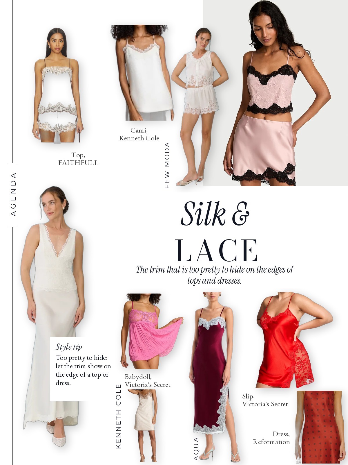 Silk & Lace collage with picks from FEW MODA, FAITHFULL, Victoria's Secret and Simone Rocha