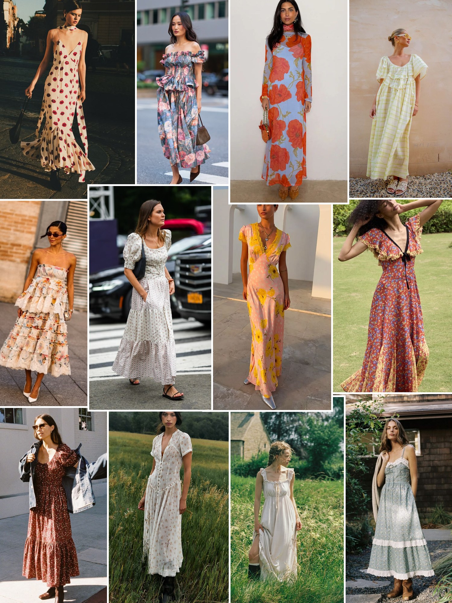 Collage of everyday outfits built around Rumored dresses