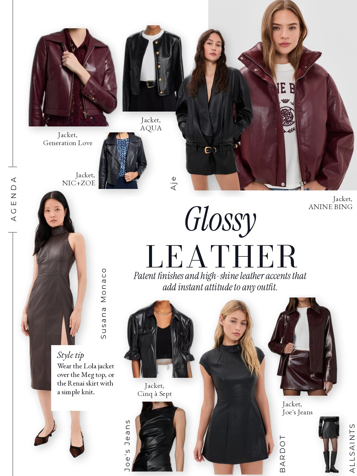Glossy Leather collage with picks from Generation Love, Joe's Jeans, ALLSAINTS and REISS