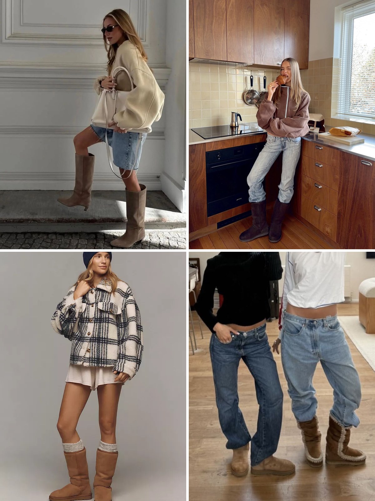 Street style photos of women wearing tall and short UGG boots
