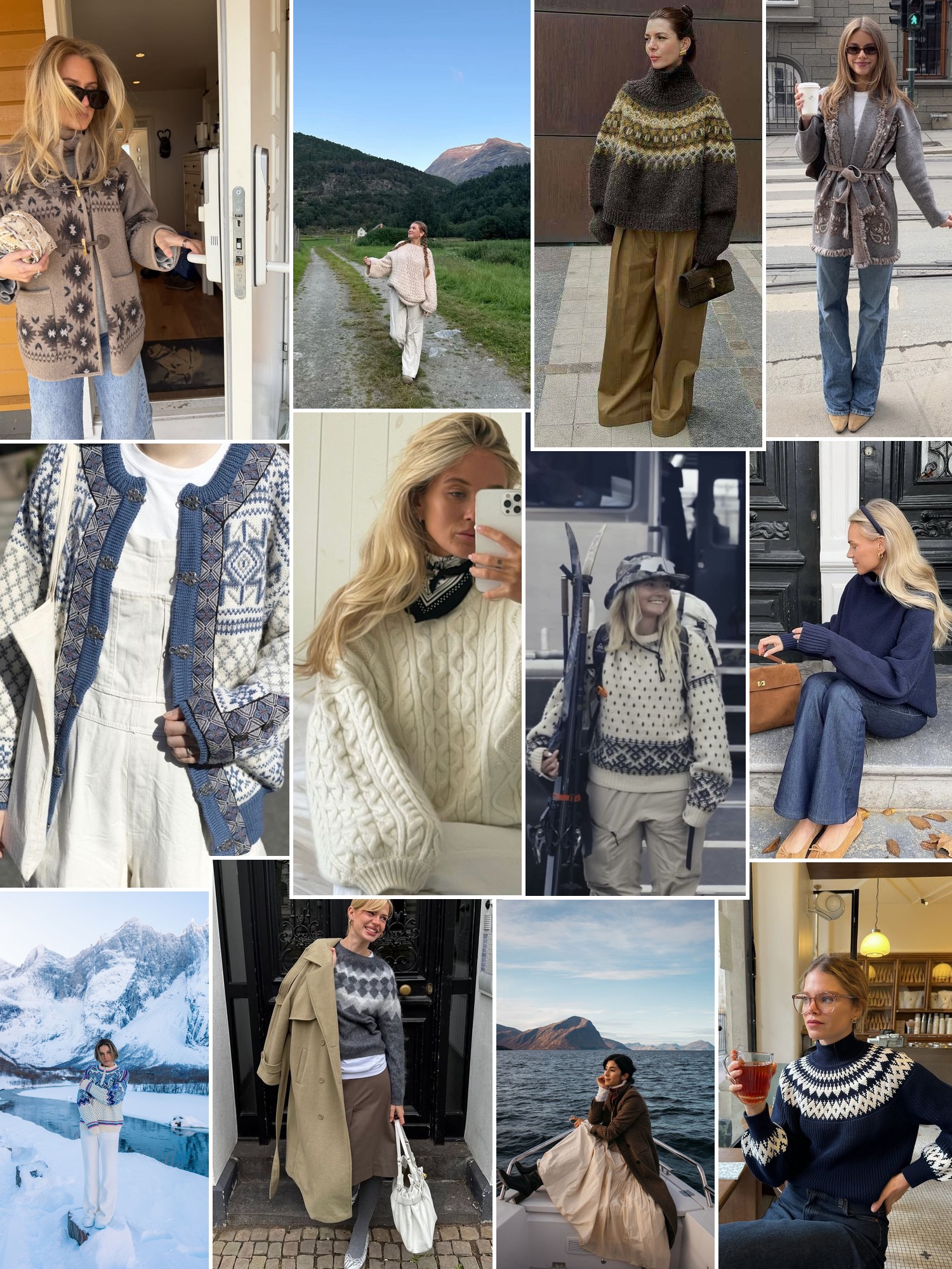 Collage of runway looks, campaign shots and street style outfits that capture the We Norwegians mood