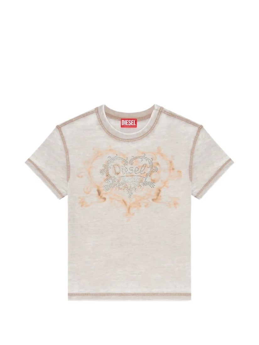 Jersey t-shirt with rhinestones and burnout effect