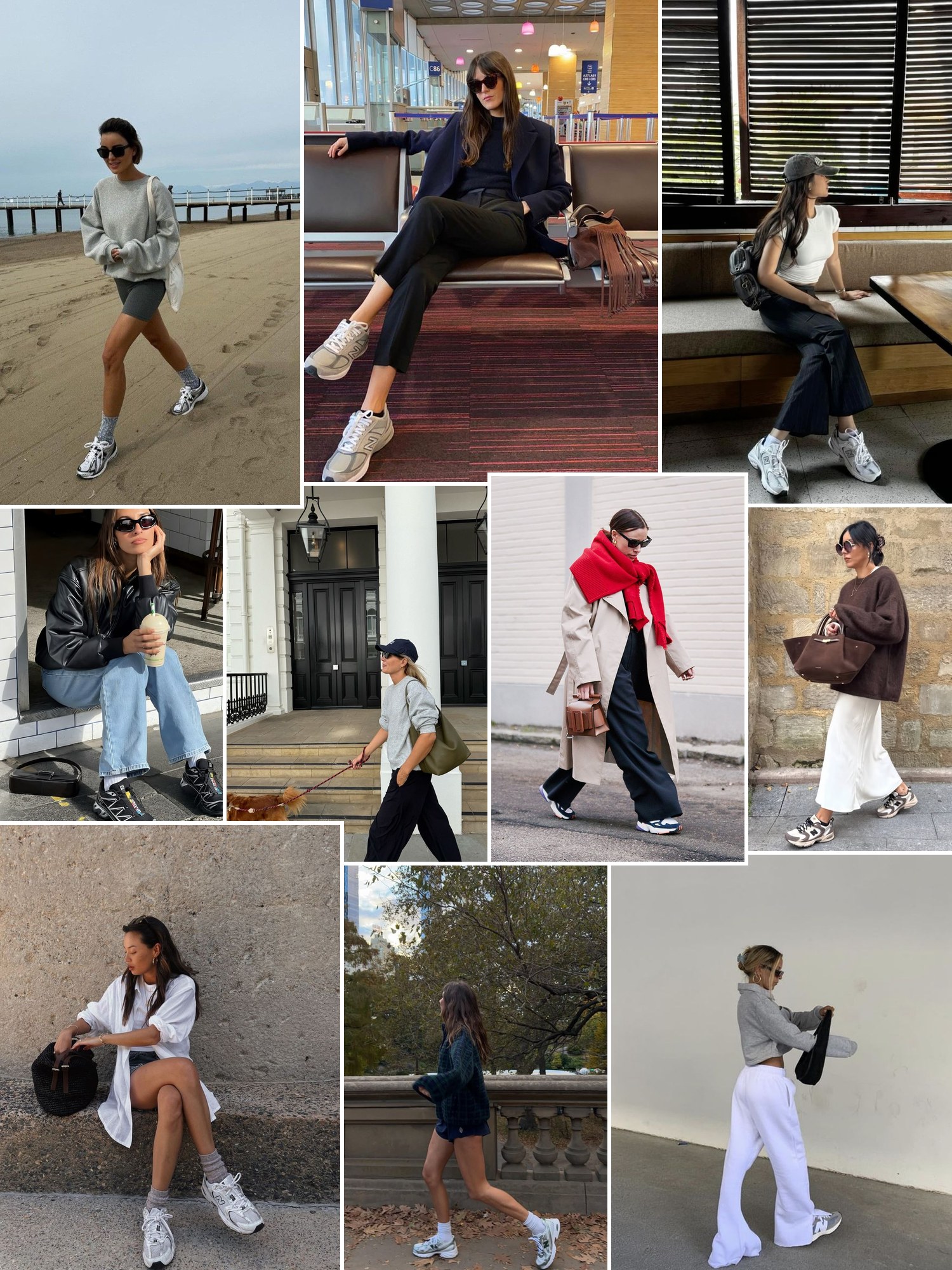 Collage of travel walking day outfits