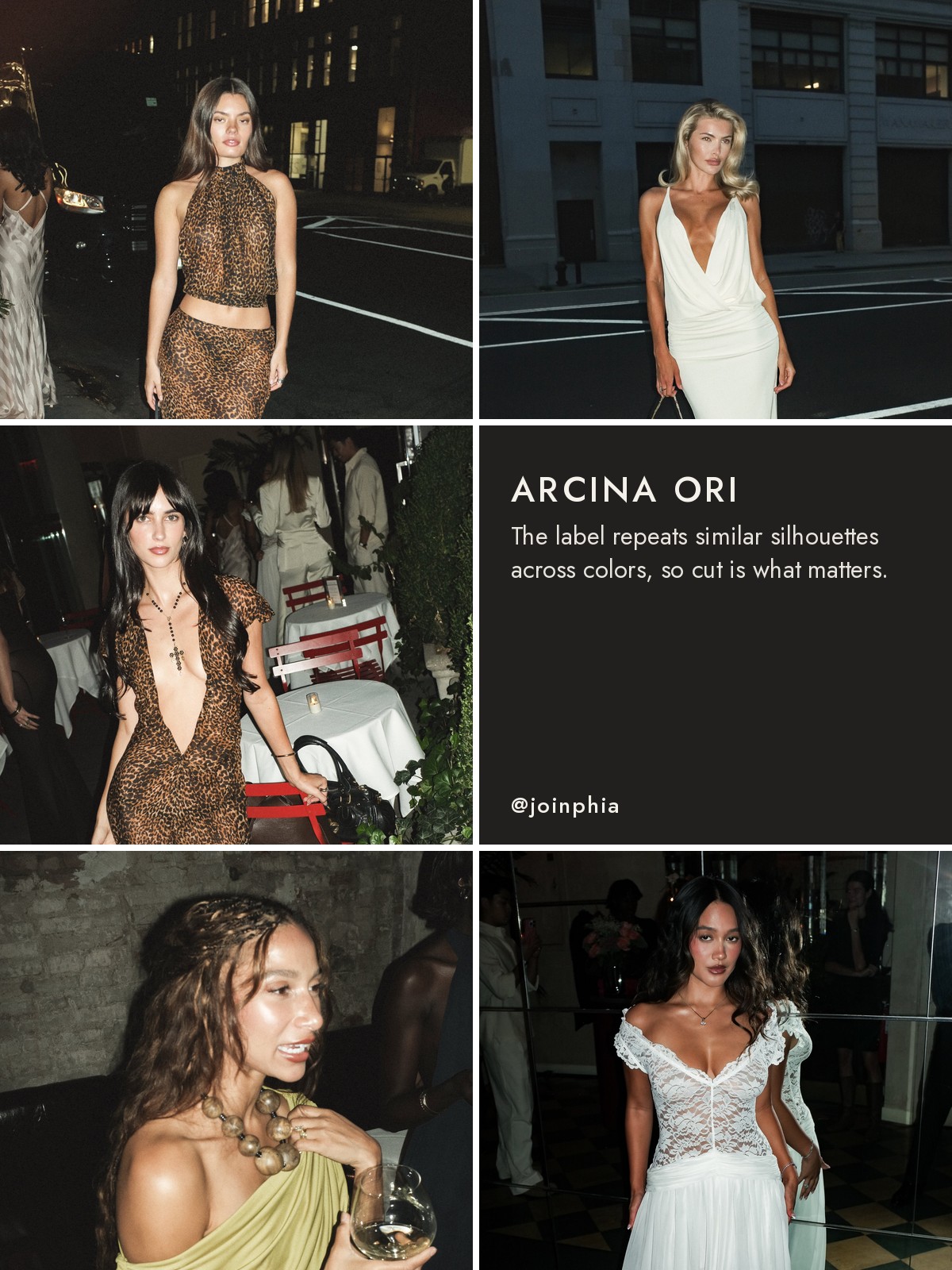 Collage: editorial photos from the brand with a short note about its story