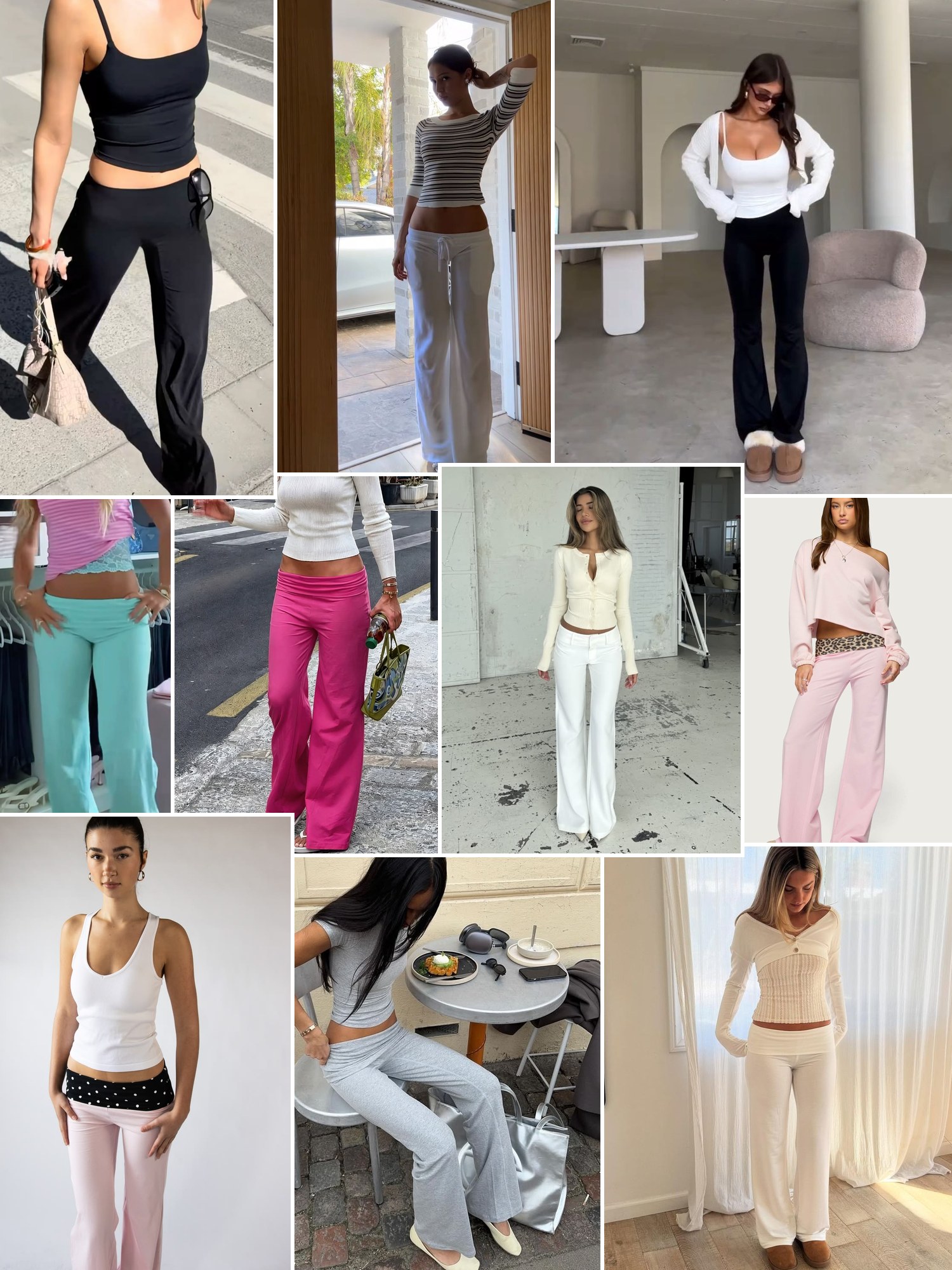 Collage of everyday outfits built around Foldover pants
