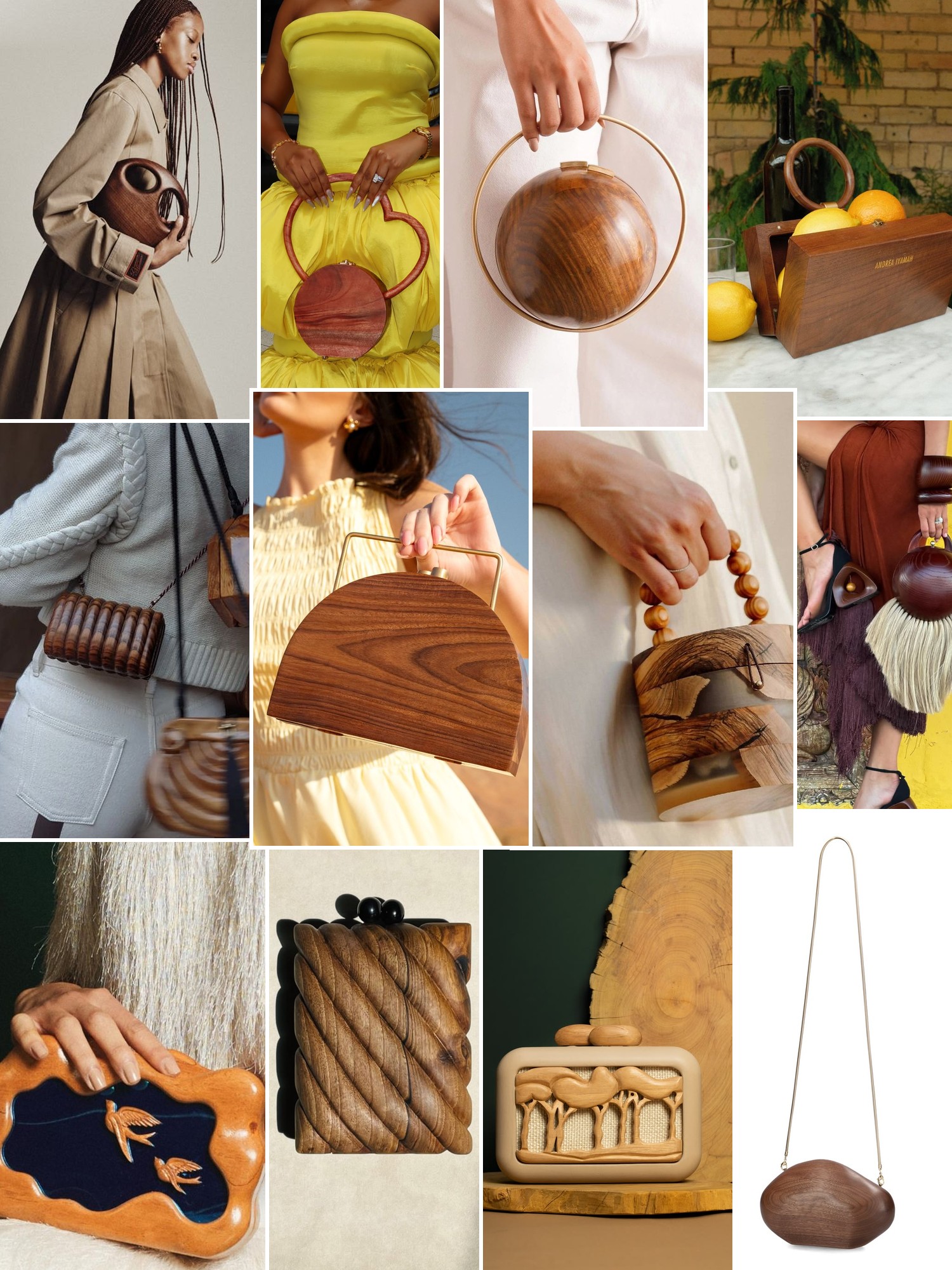 Collage of handbags carried with polished city outfits that capture the Eittem mood