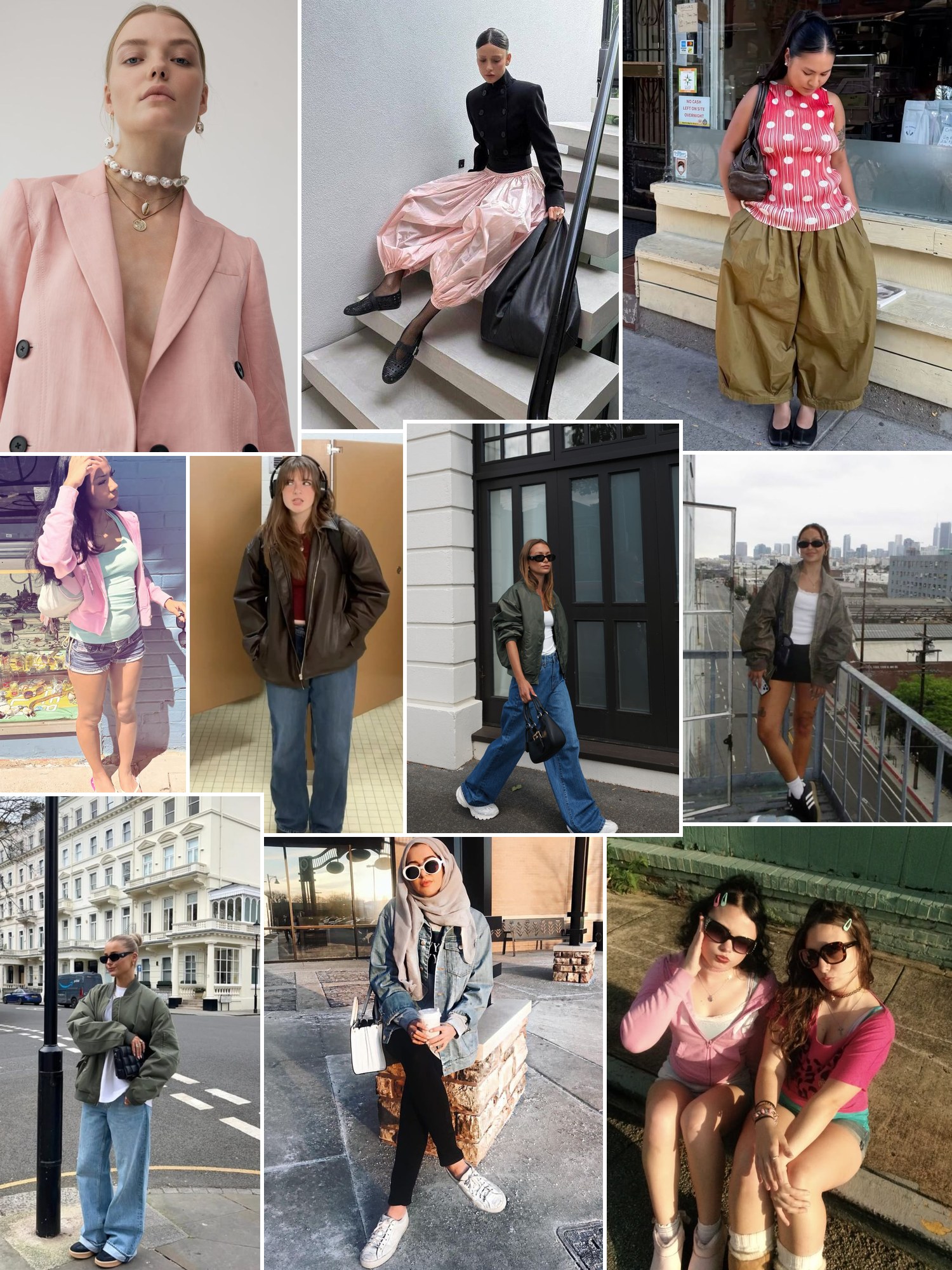 Collage of millennial pink outfits