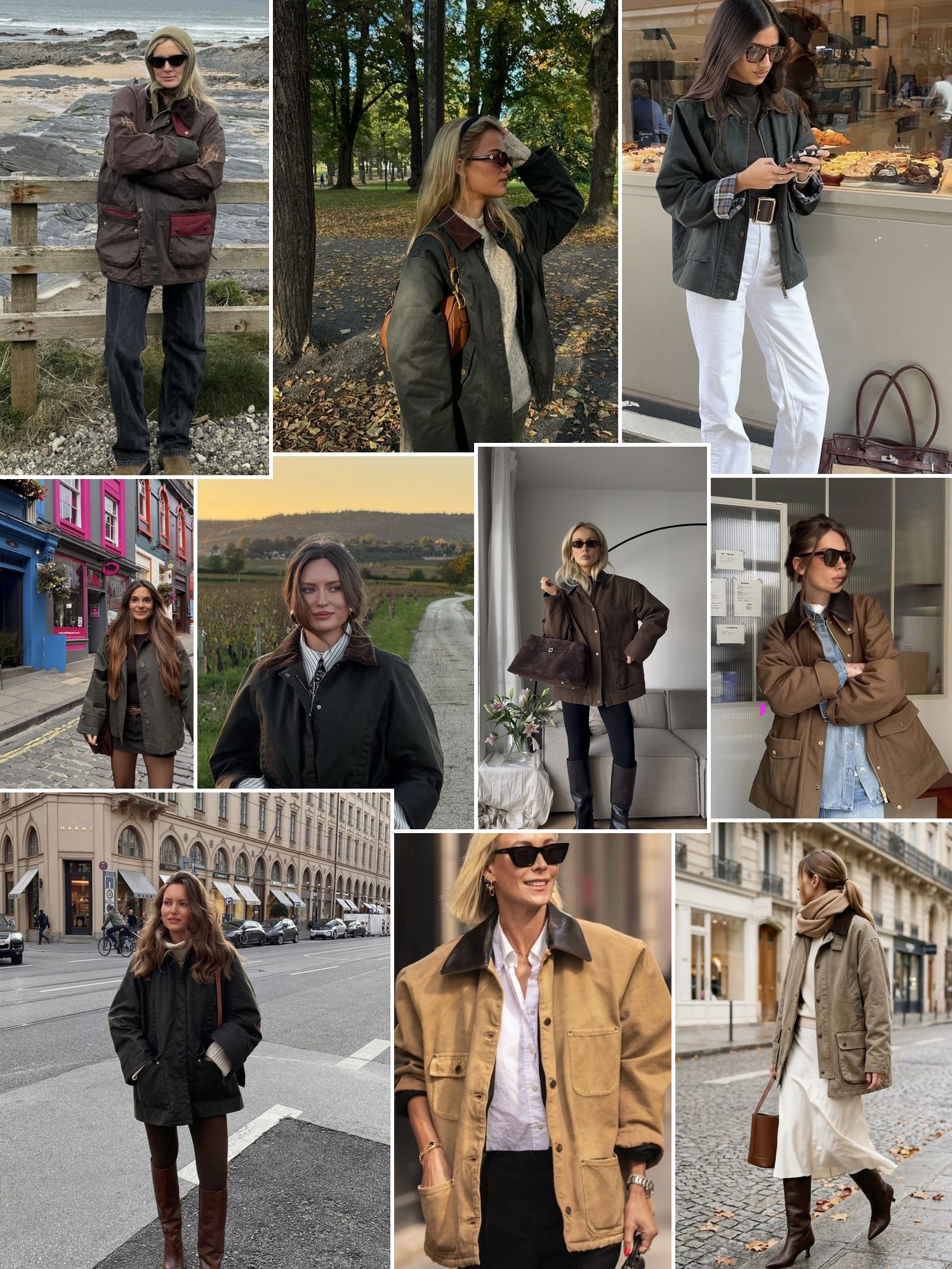 Collage of waxed cotton jackets and similar looks