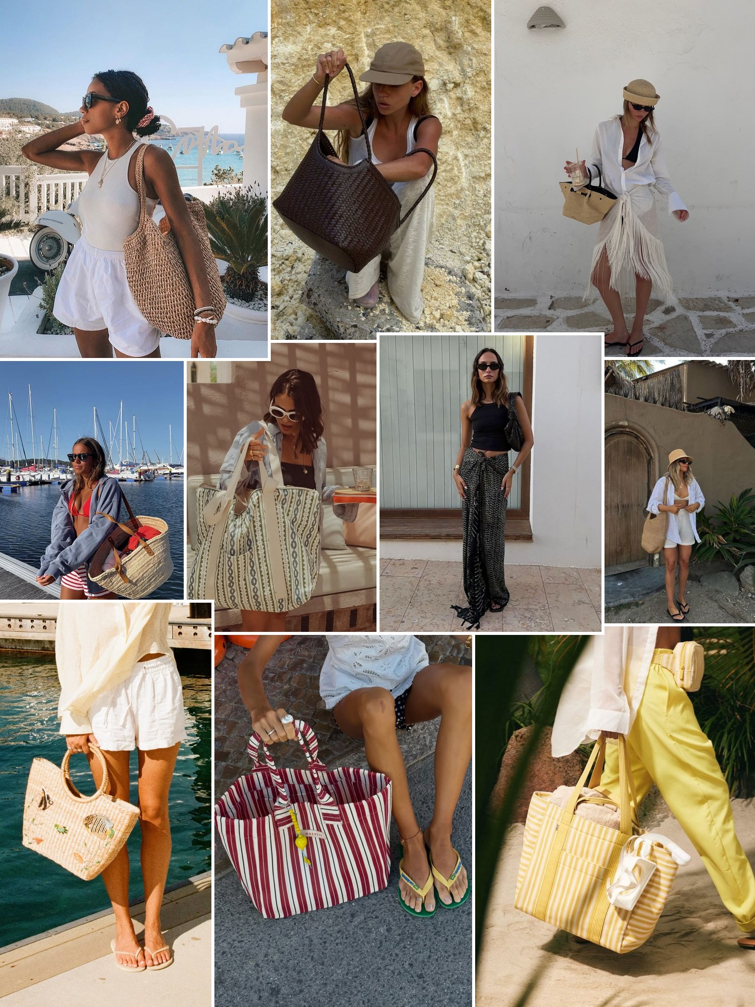 Collage of perforated eva beach totes and similar looks
