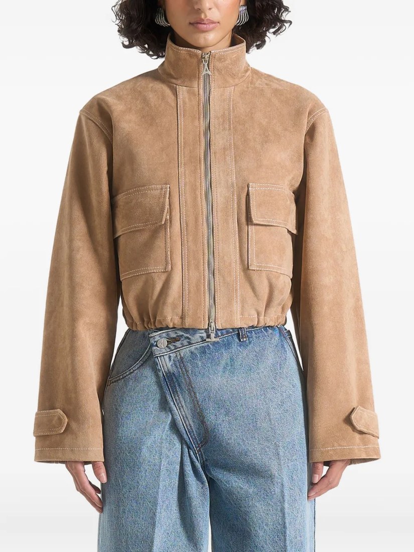 Nawel suede contrast stitch jacket with cinched hem