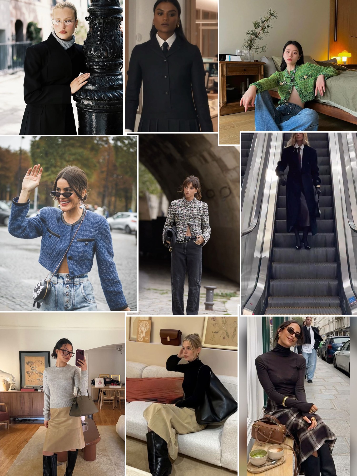 Collage of cerulean blue knits and tailored looks