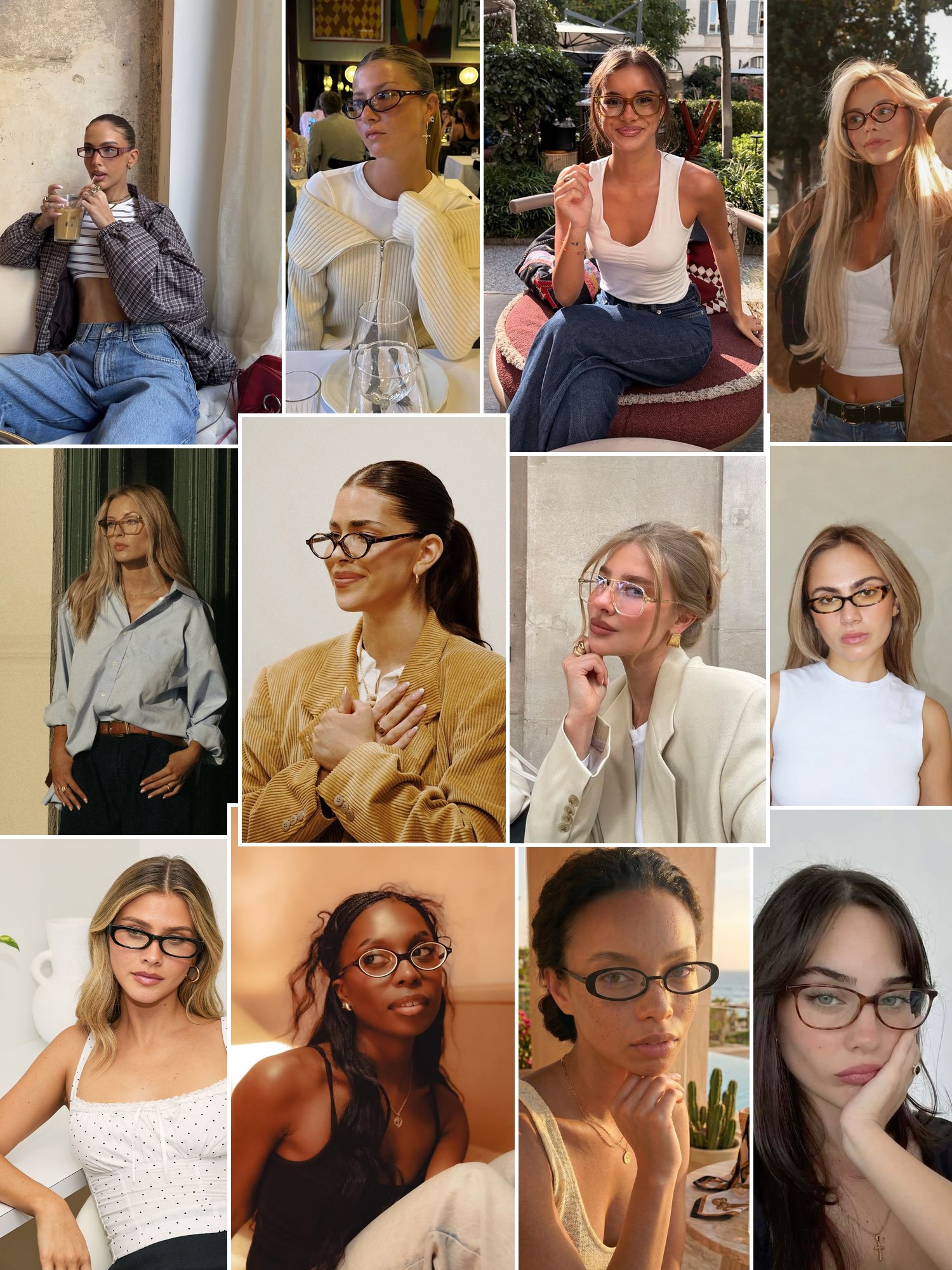 Collage of everyday outfits built around EyeBuyDirect glasses