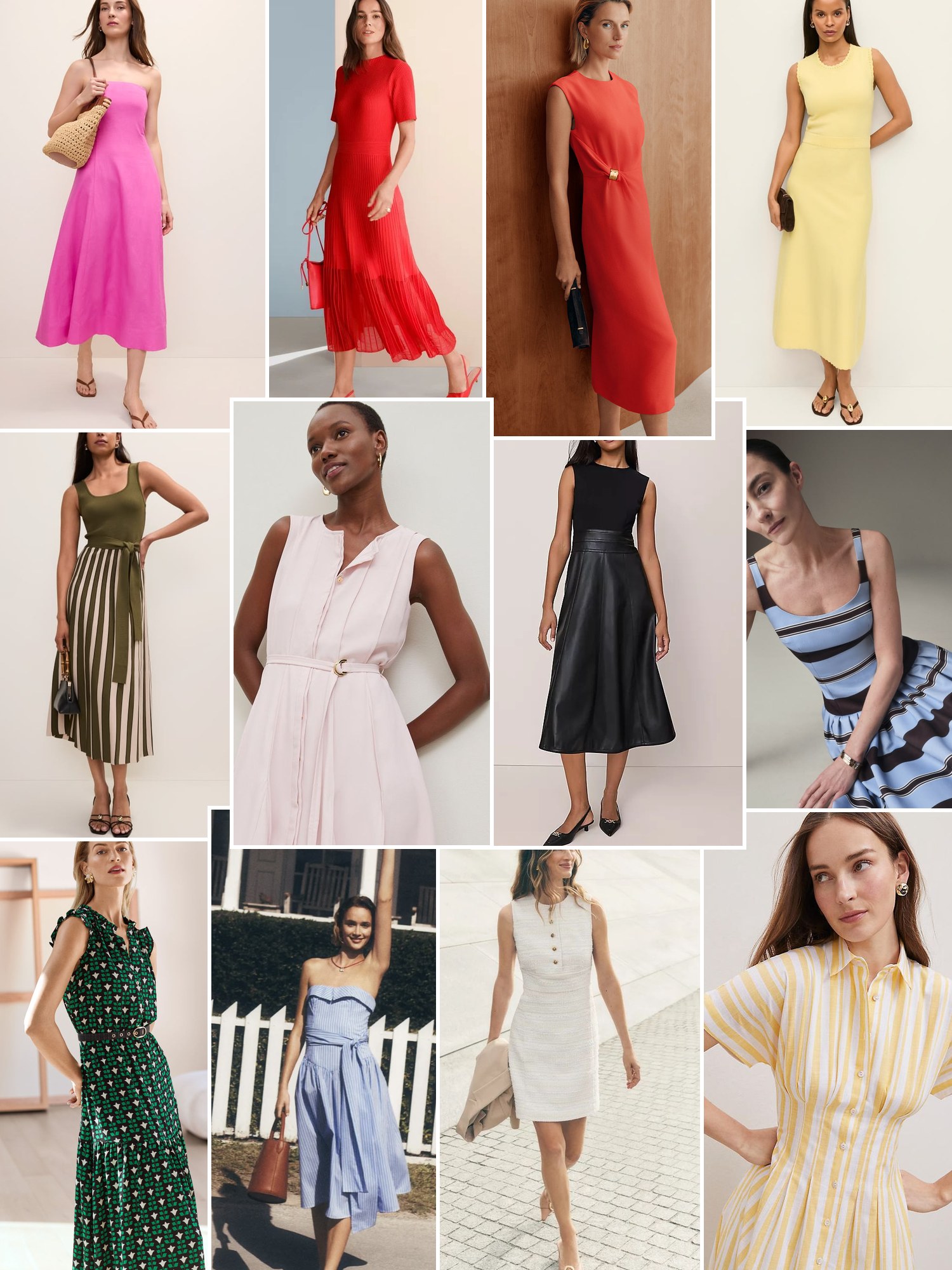 Street style collage of women wearing Ann Taylor dresses