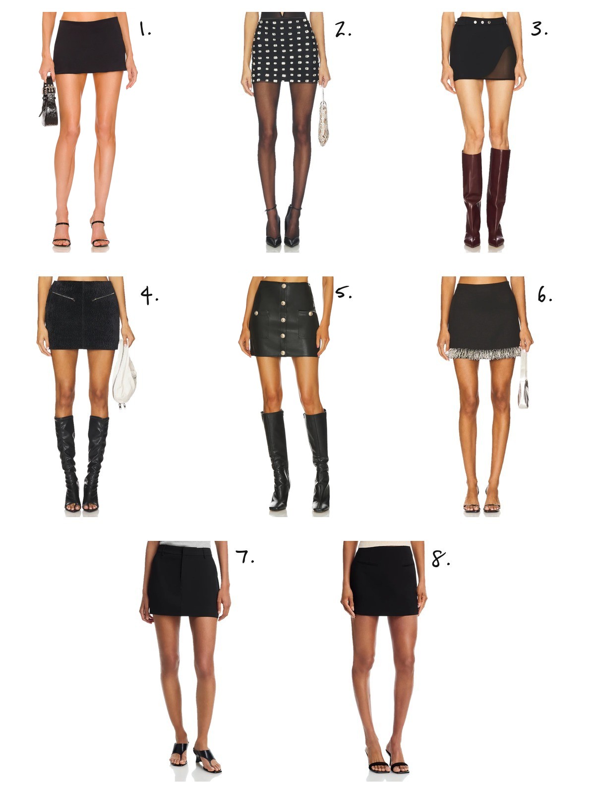 black mini skirts, numbered picks