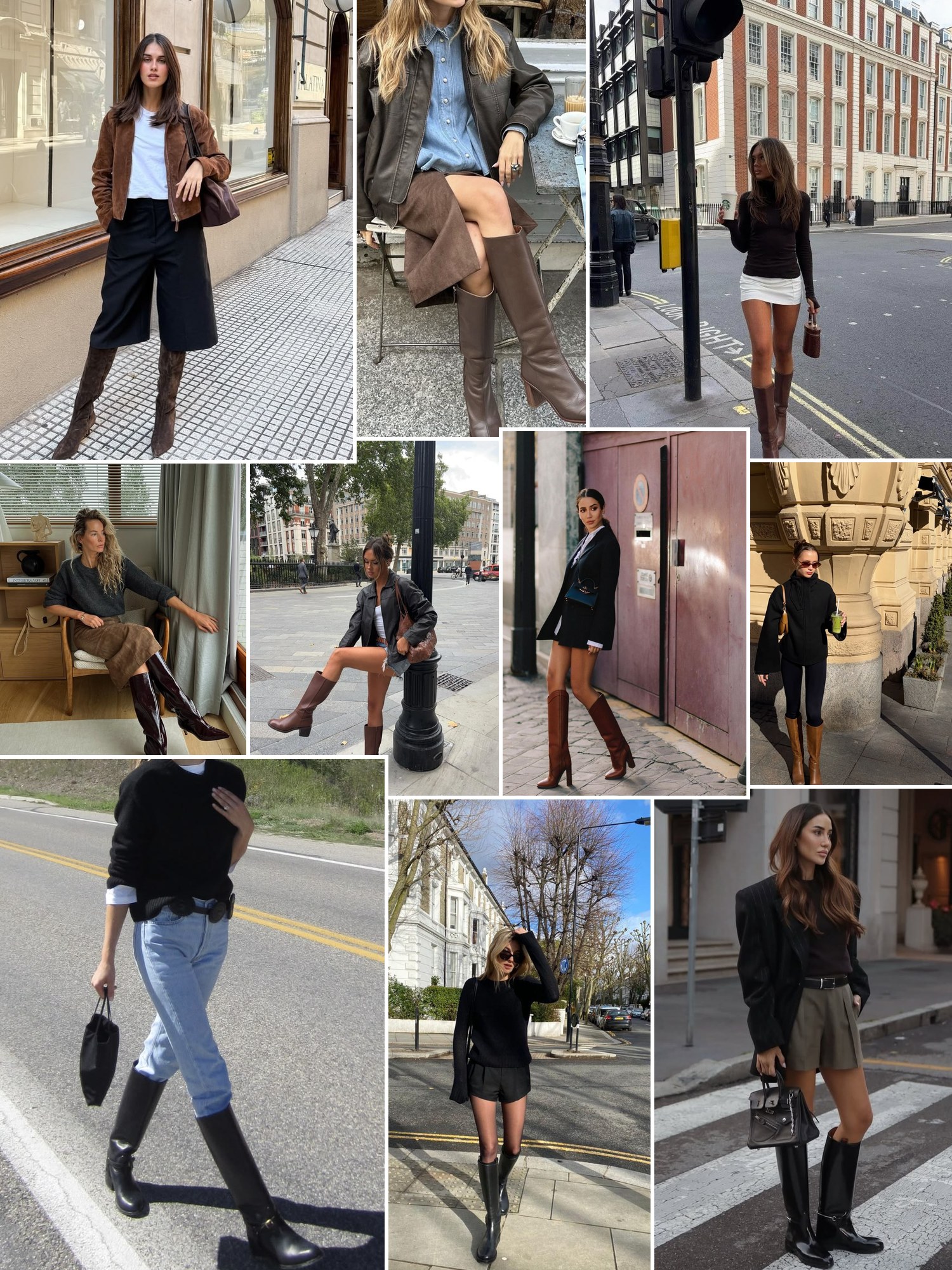 Collage of tall pull-on leather boots and similar looks