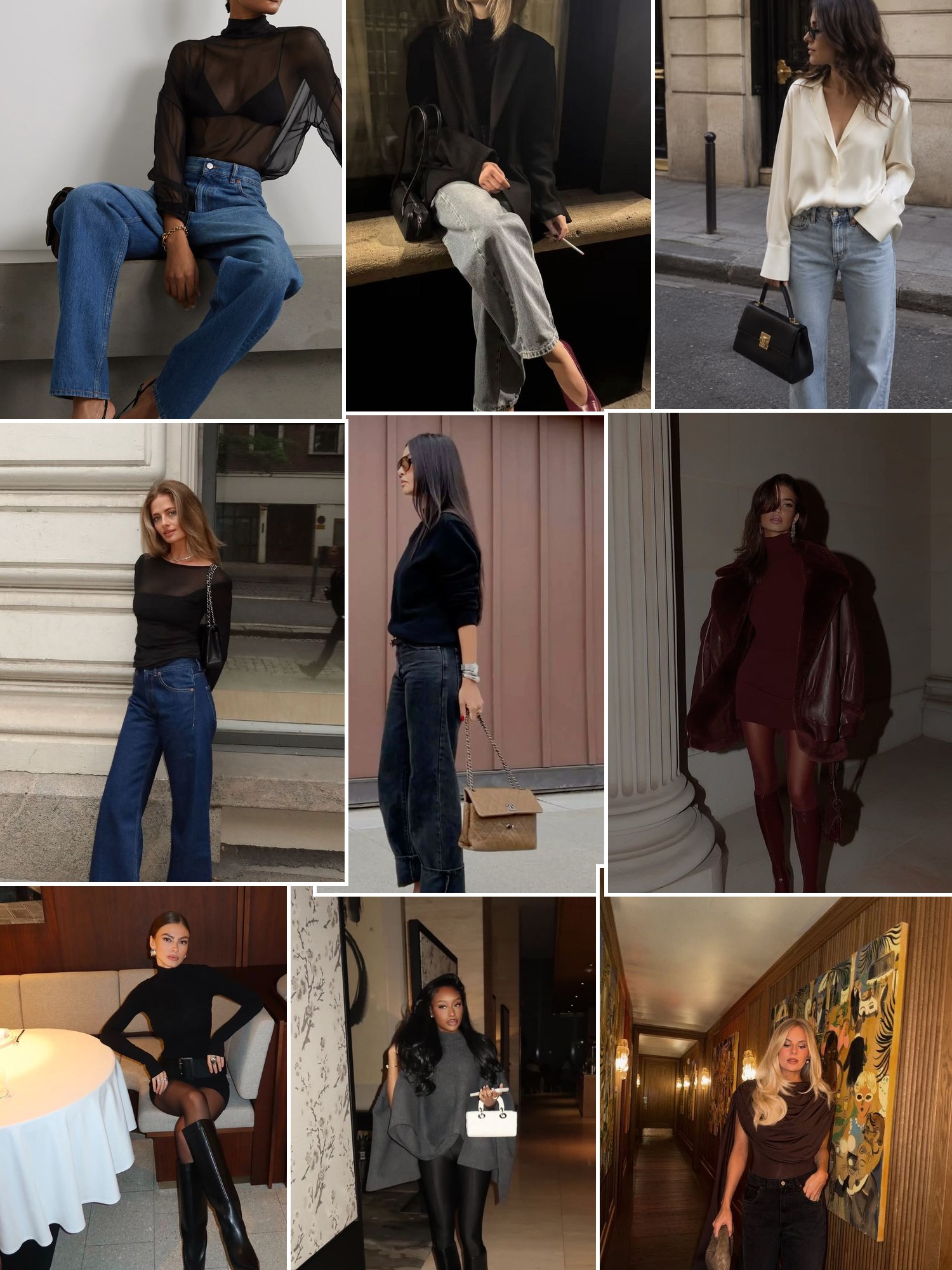 Collage of everyday outfits built around casual date night outfits