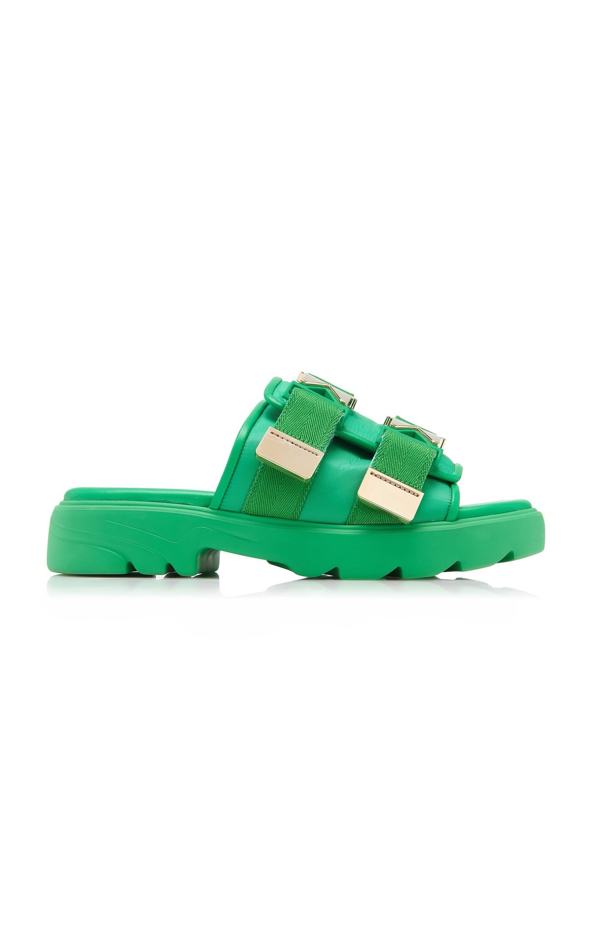 Flash Buckled Leather and Rubber Sandals