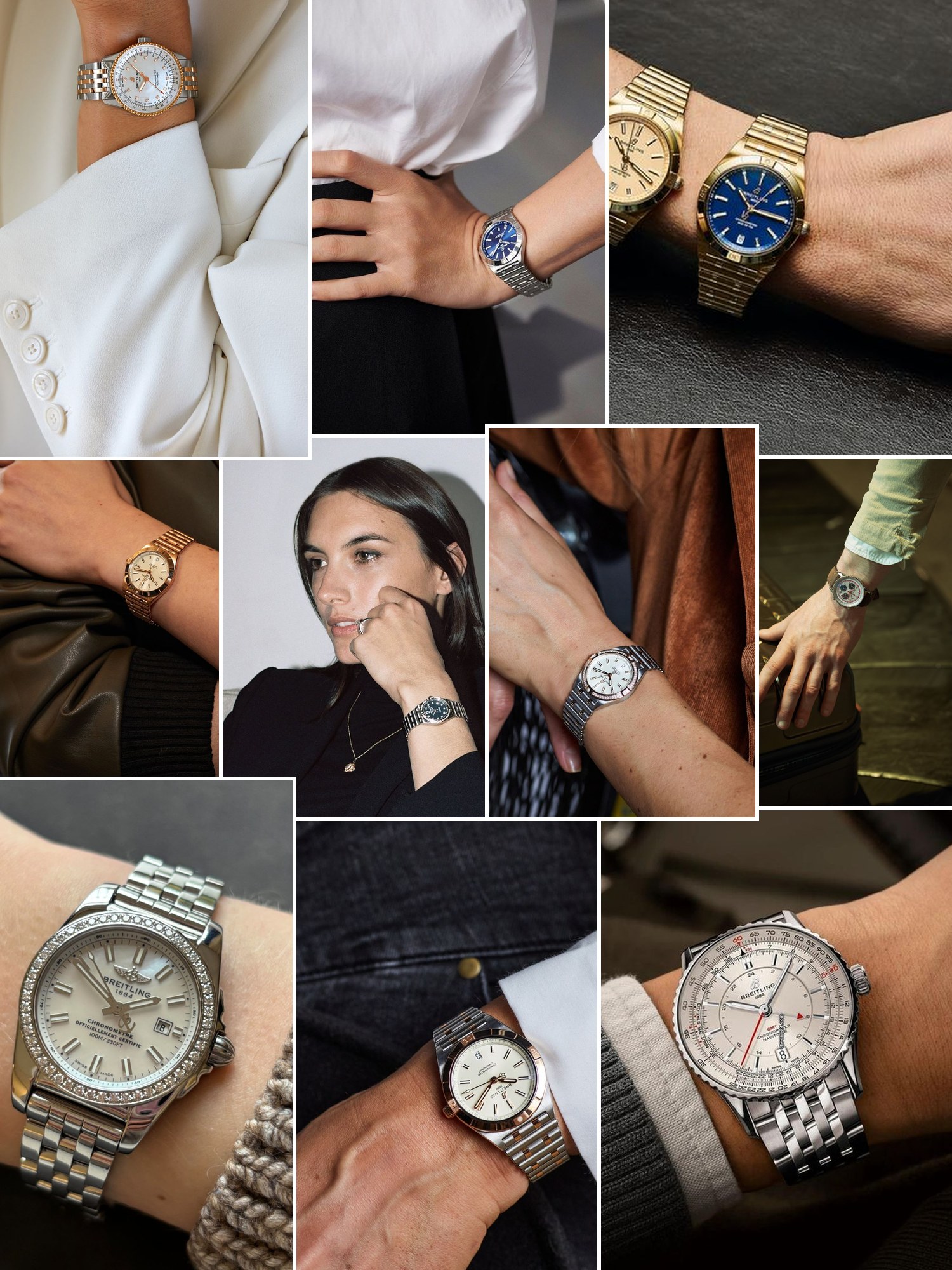 Street style collage of women wearing Breitling watches