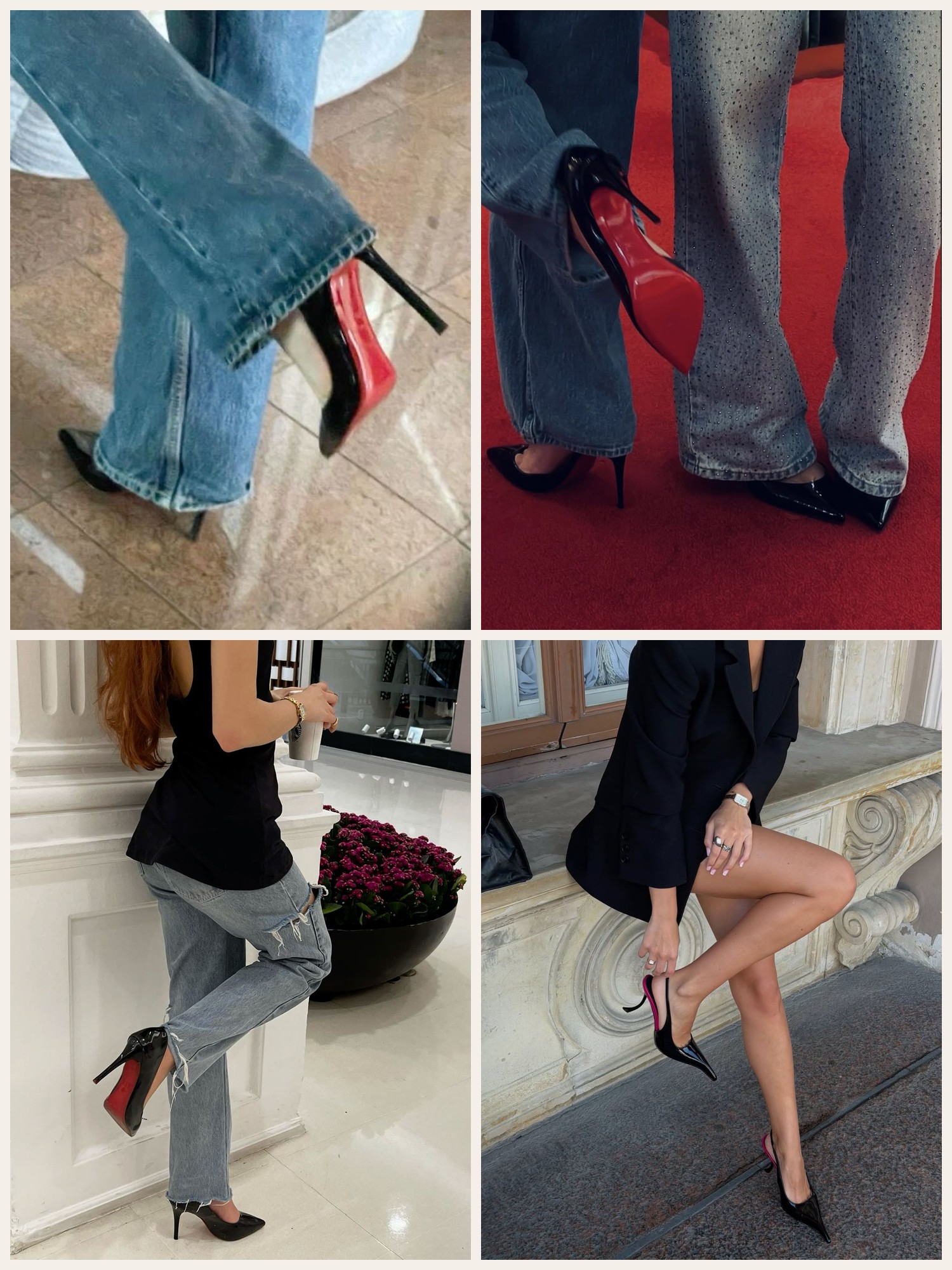 People wearing Christian Louboutin red-soled shoes
