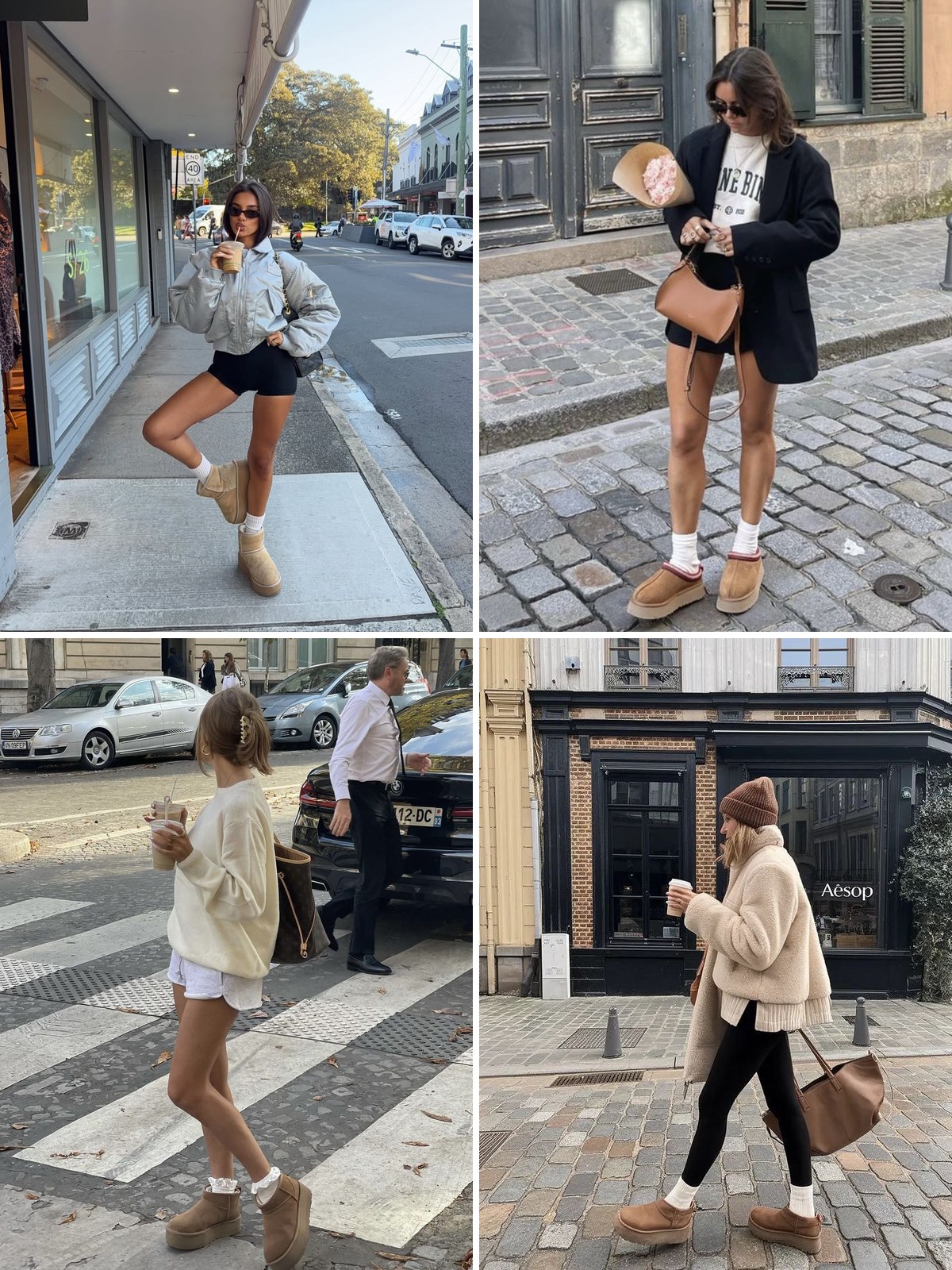 Street style photos of women wearing UGG Ultra Mini boots