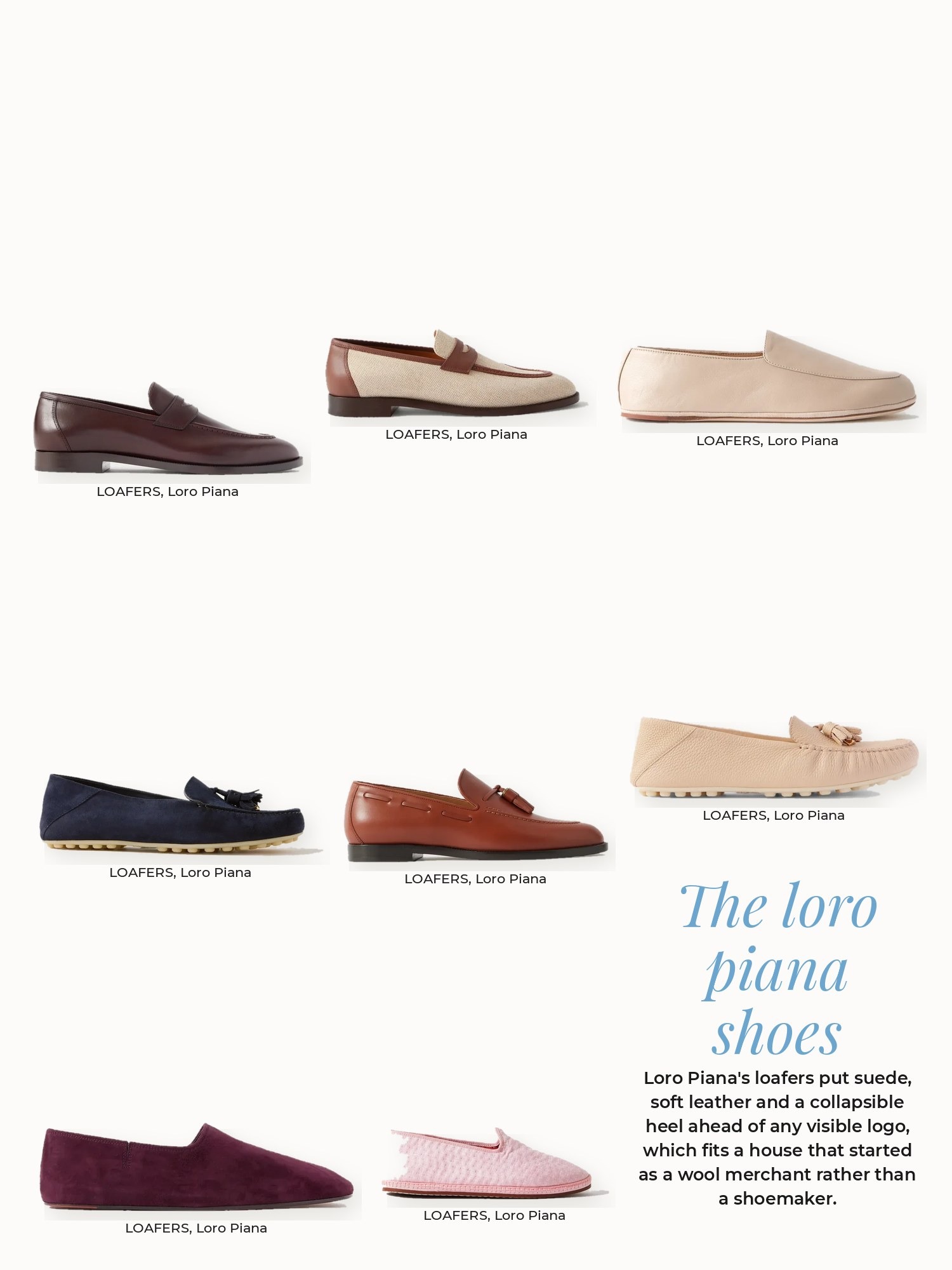 Loro piana shoes collage: Loro Piana