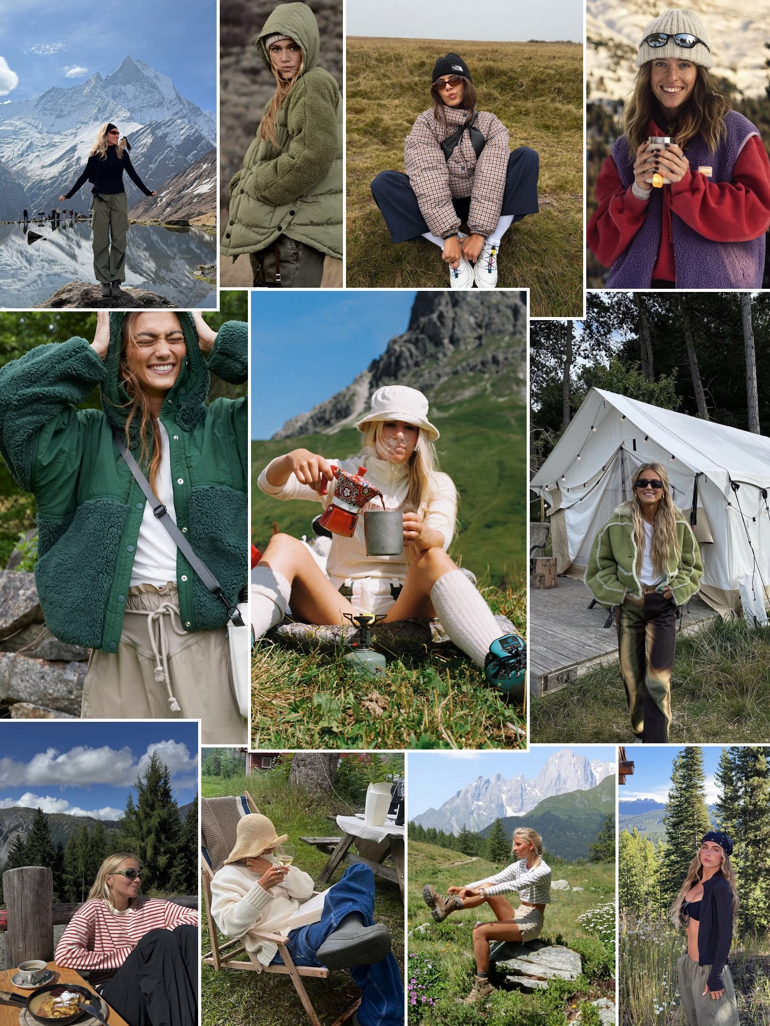 Street style collage of women wearing gifts for outdoorsy women