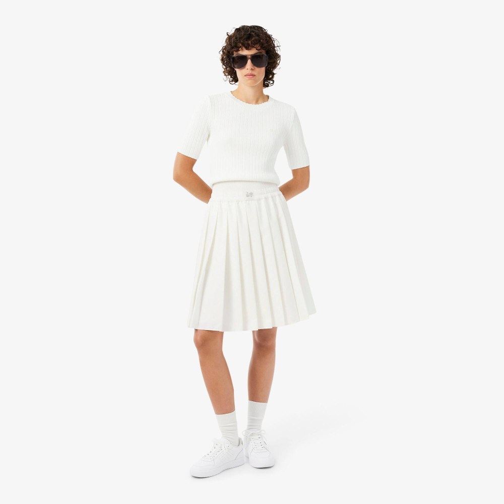 Pleated Petit Piqué Effect Midi Skirt