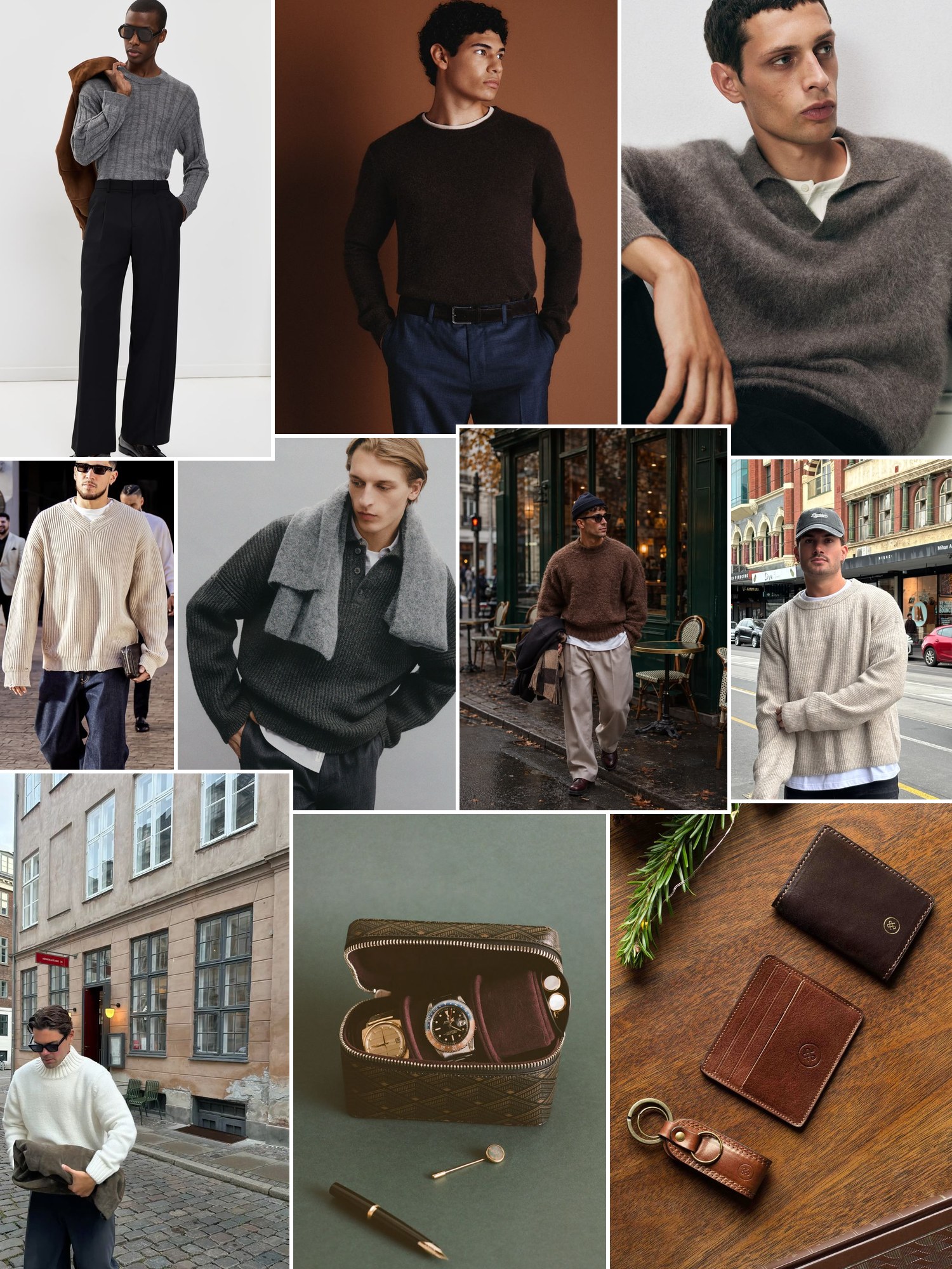 Street style collage of women wearing christmas gifts for men