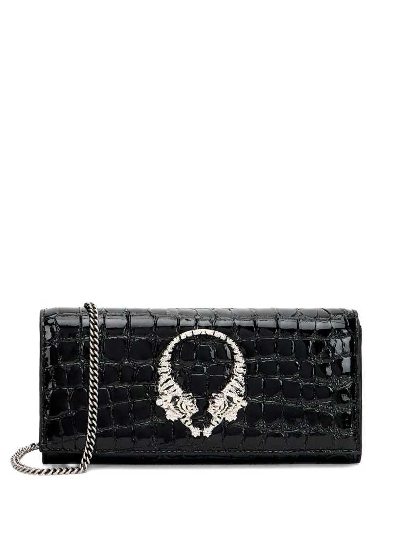 Croc-effect tiger-head chain wallet