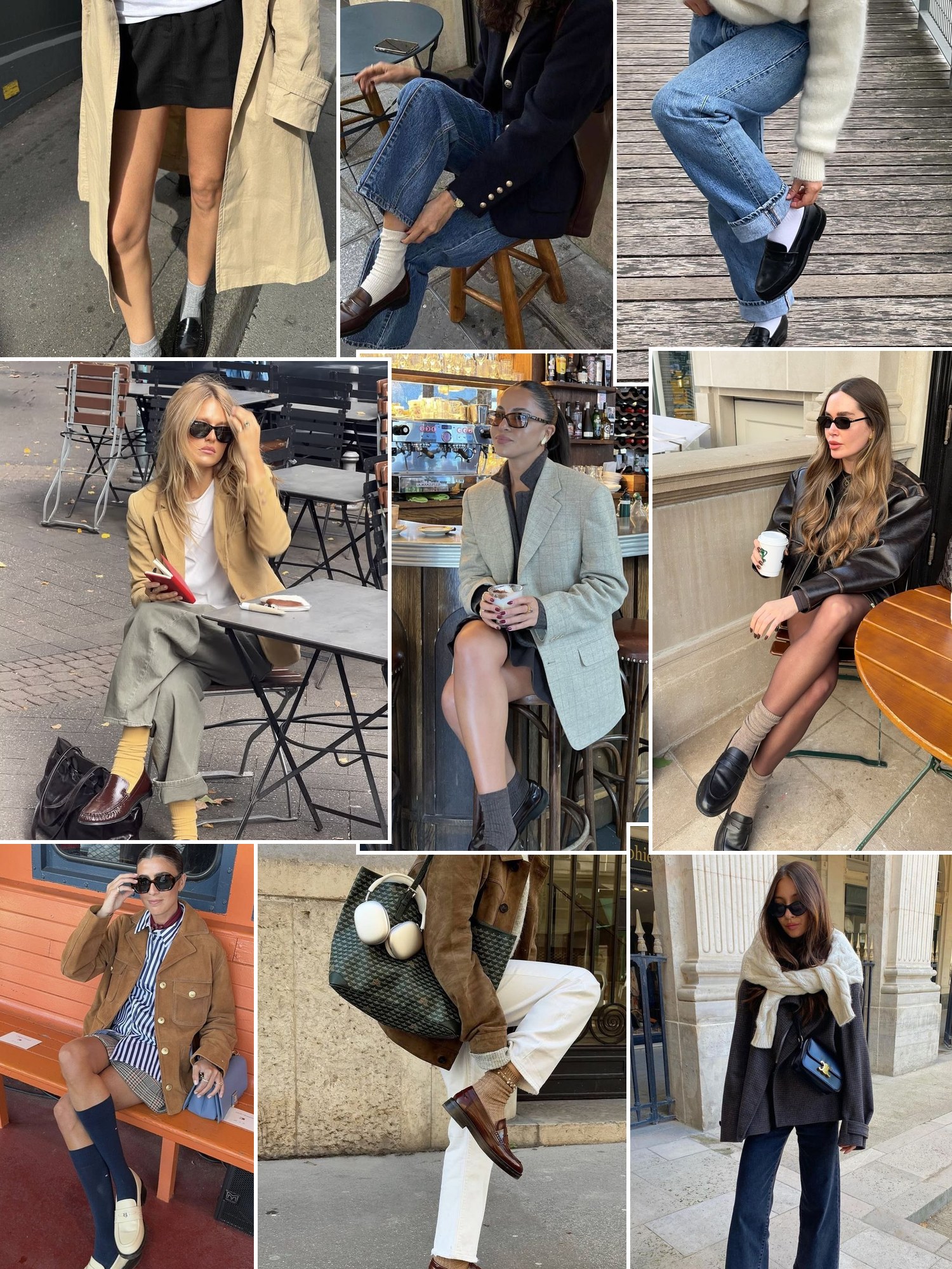 Collage of everyday outfits built around G.H. Bass loafers