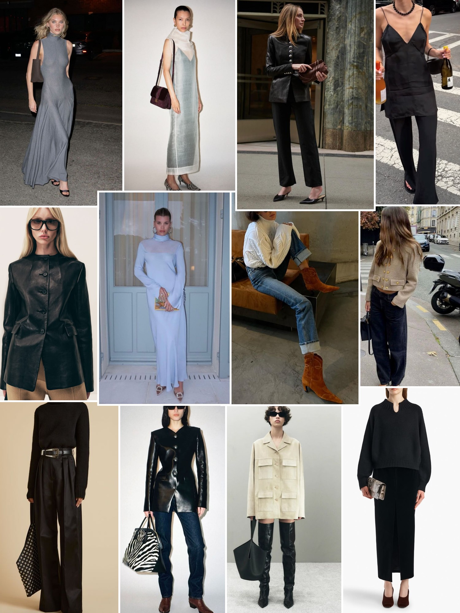 Collage of runway looks, campaign shots and street style outfits that capture the Khaite mood