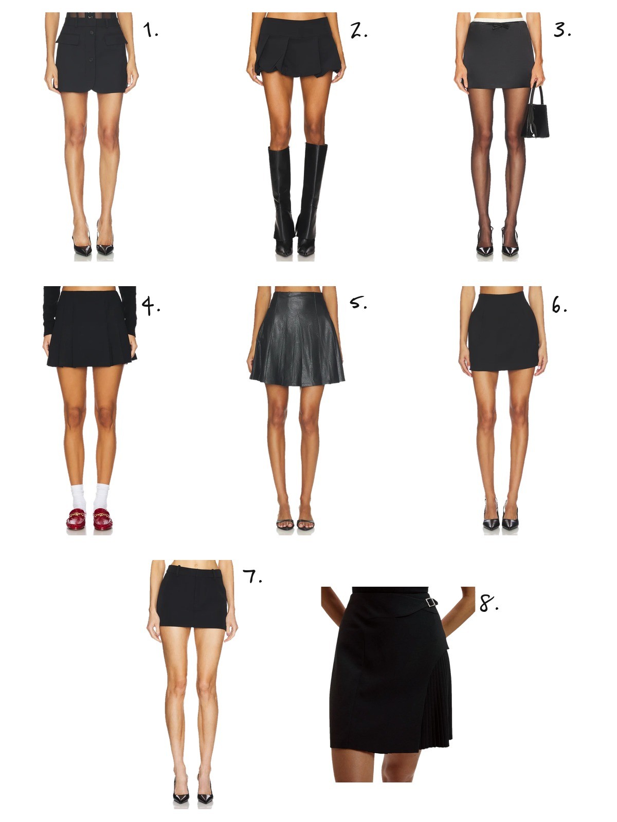 black mini skirts, numbered picks
