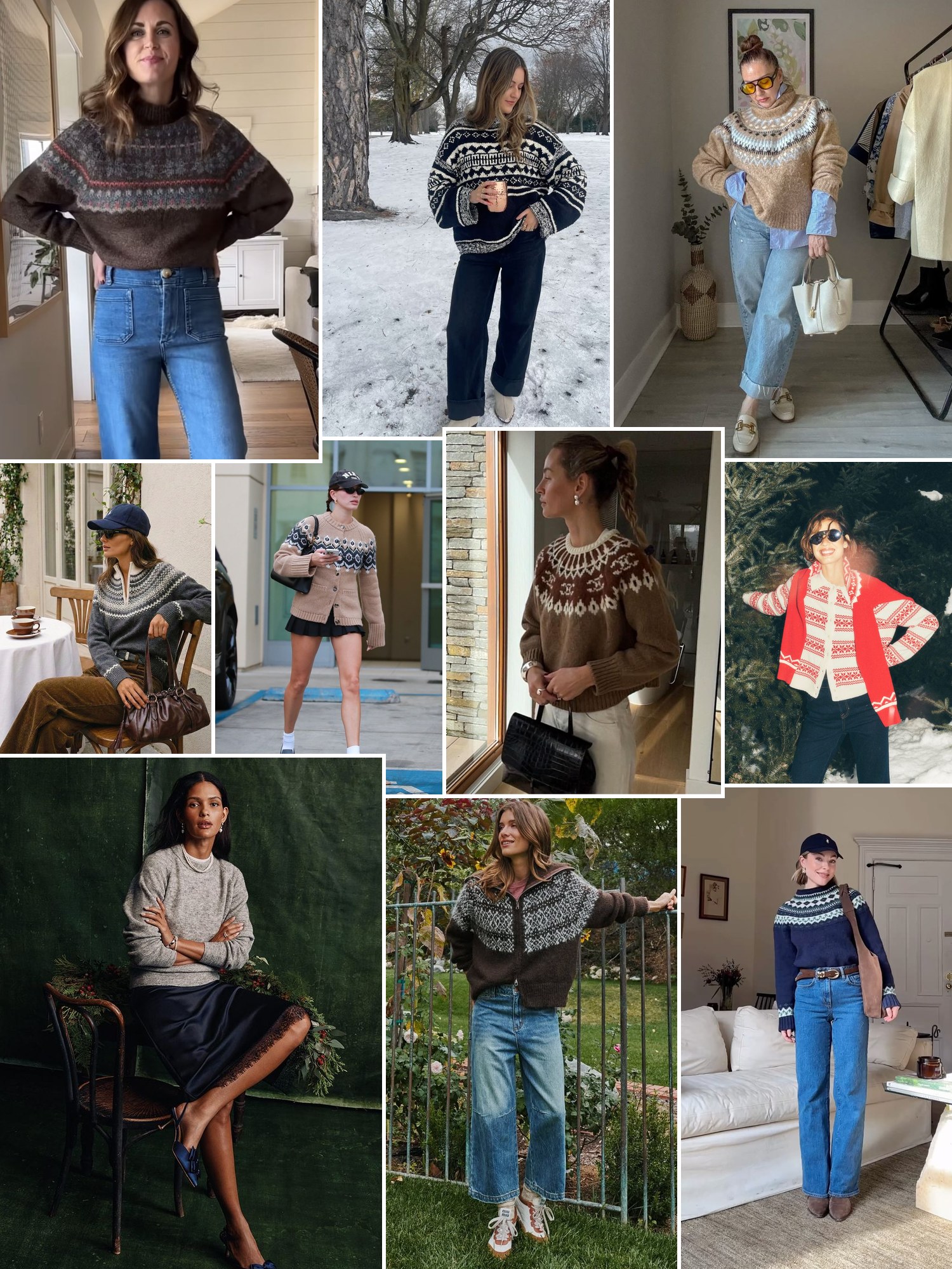 Collage of festive knitwear street style