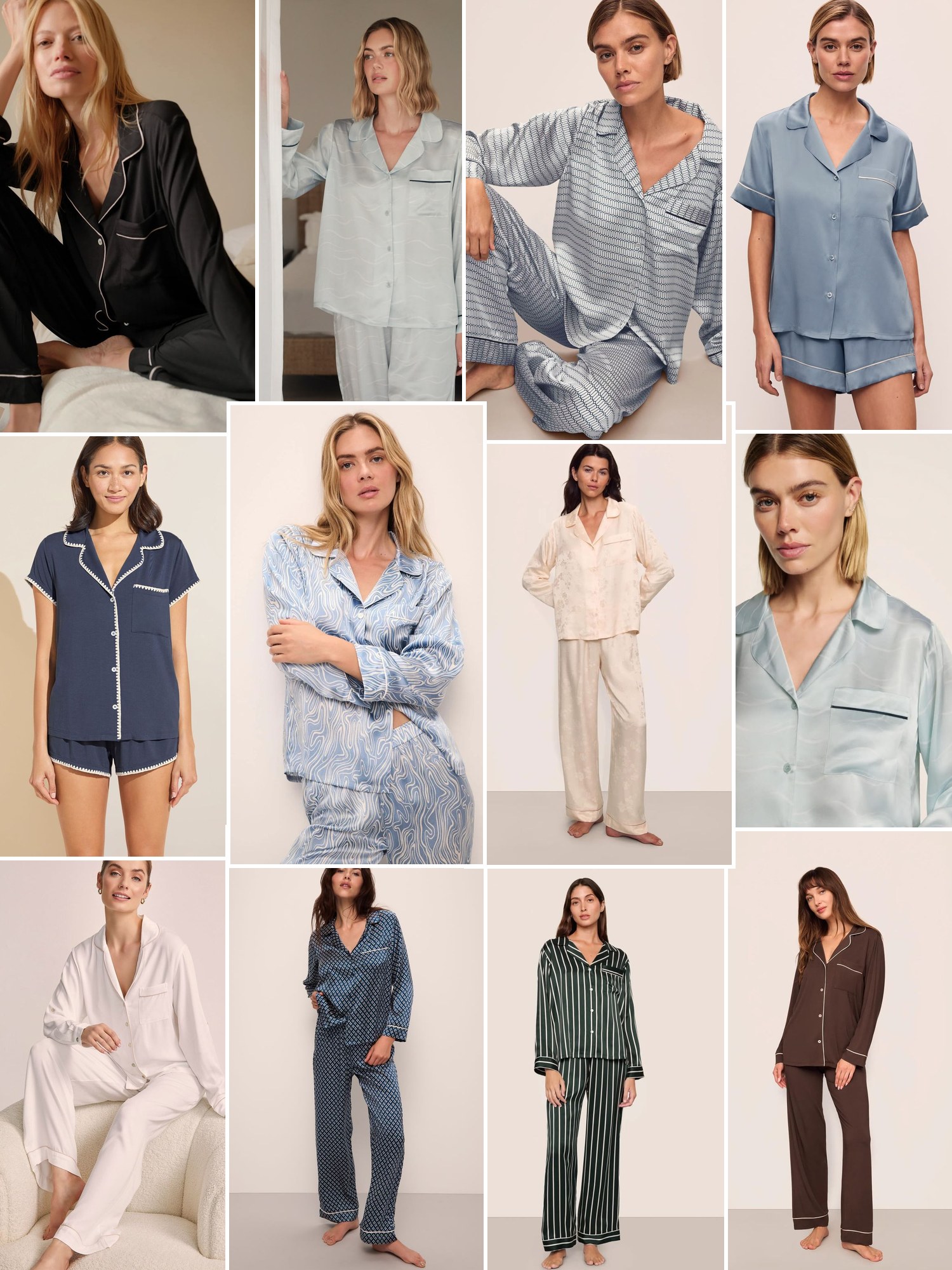 Collage of everyday outfits built around Eberjey pajamas