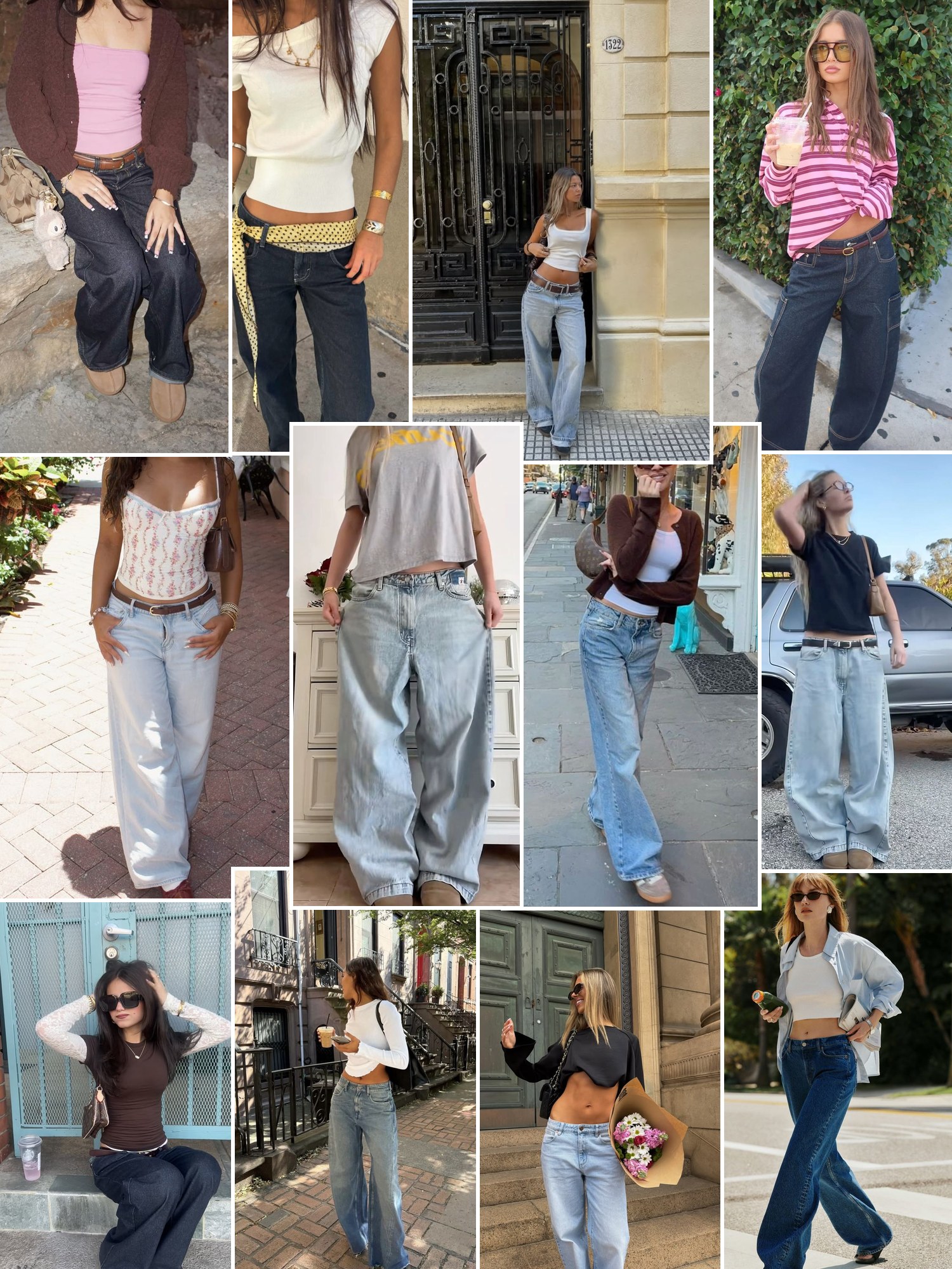 Collage of everyday outfits built around Edikted jeans