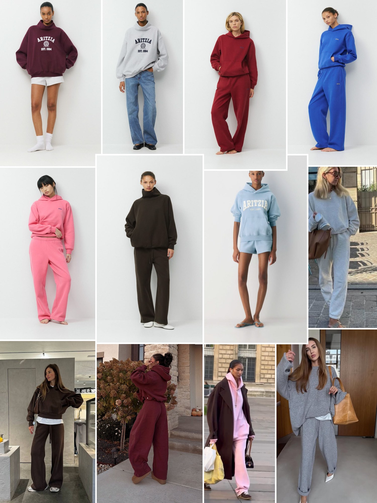 Street style collage of women wearing Aritzia fleece