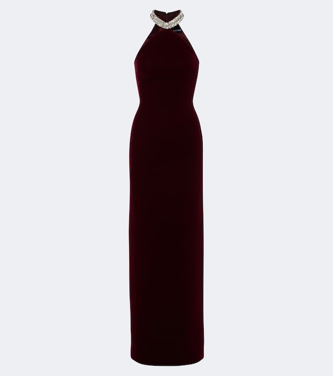 Embellished halterneck velvet gown