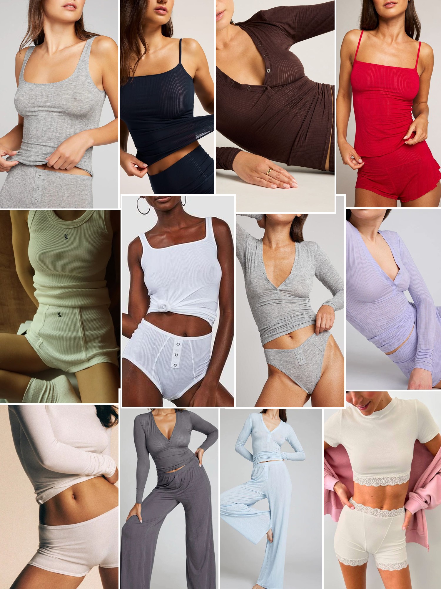 Collage of runway looks, campaign shots and street style outfits that capture the Negative mood